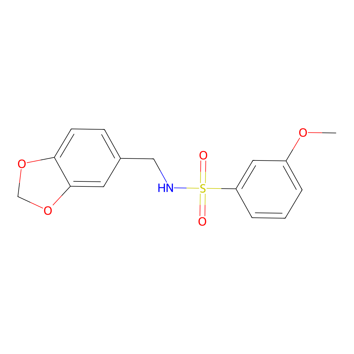 N-(1,3-benzodioxol-5-ylmethyl)-3-methoxybenzenesulfonamide molecular structure, CAS 670271-77-9