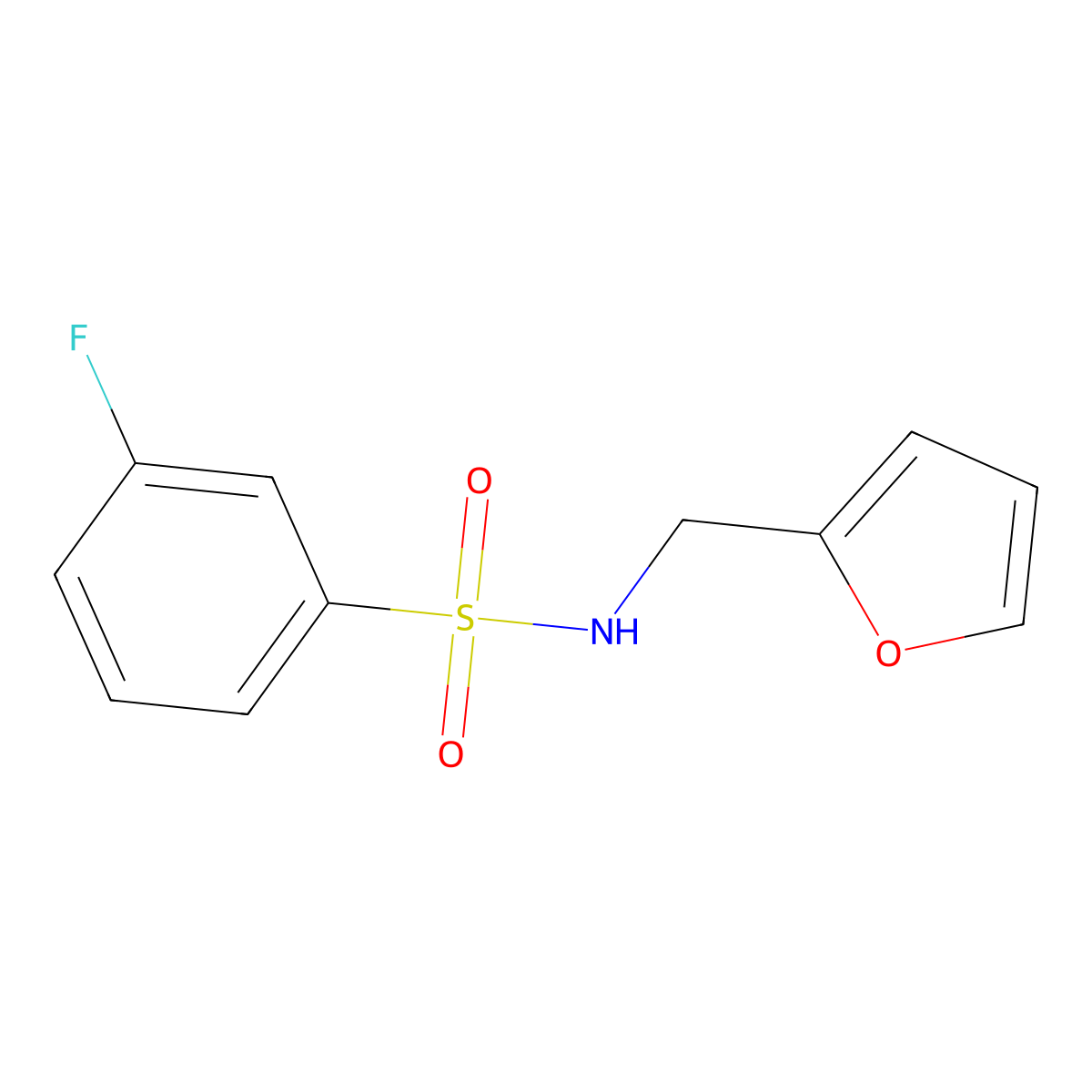 3-fluoro-N-(furan-2-ylmethyl)benzenesulfonamide molecular structure, CAS 670271-82-6