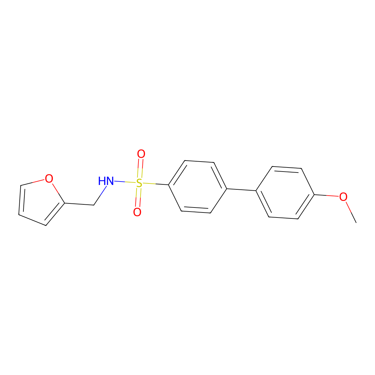 N-[(furan-2-yl)methyl]-4'-methoxy-[1,1'-biphenyl]-4-sulfonamide molecular structure, CAS 670271-85-9