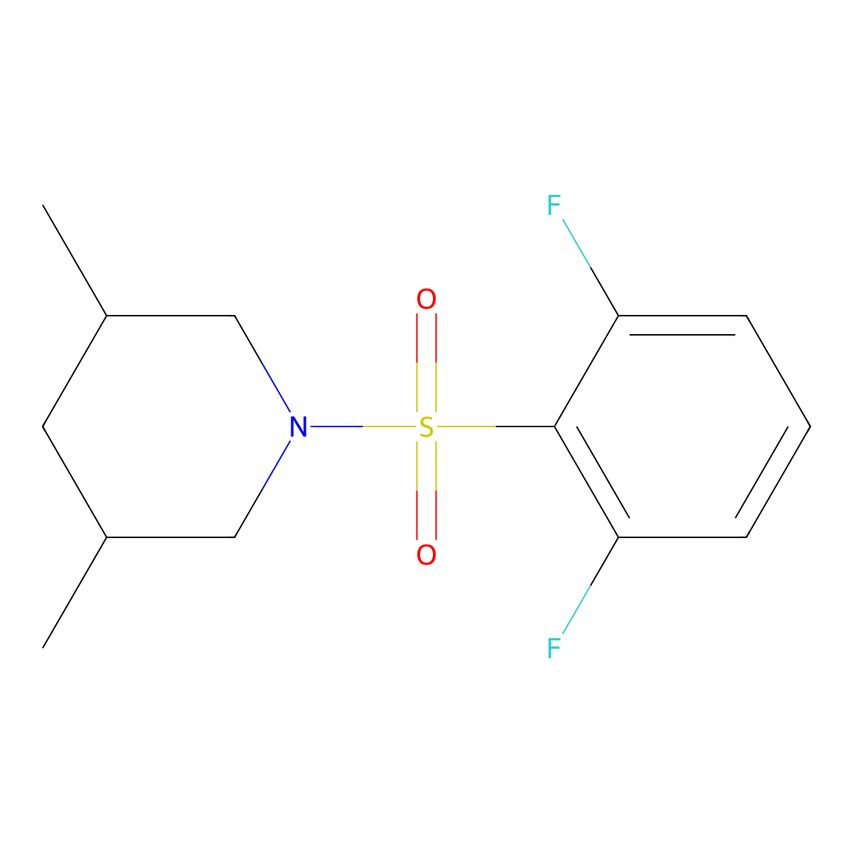 1-((2,6-Difluorophenyl)sulfonyl)-3,5-dimethylpiperidine molecular structure, CAS 670272-07-8