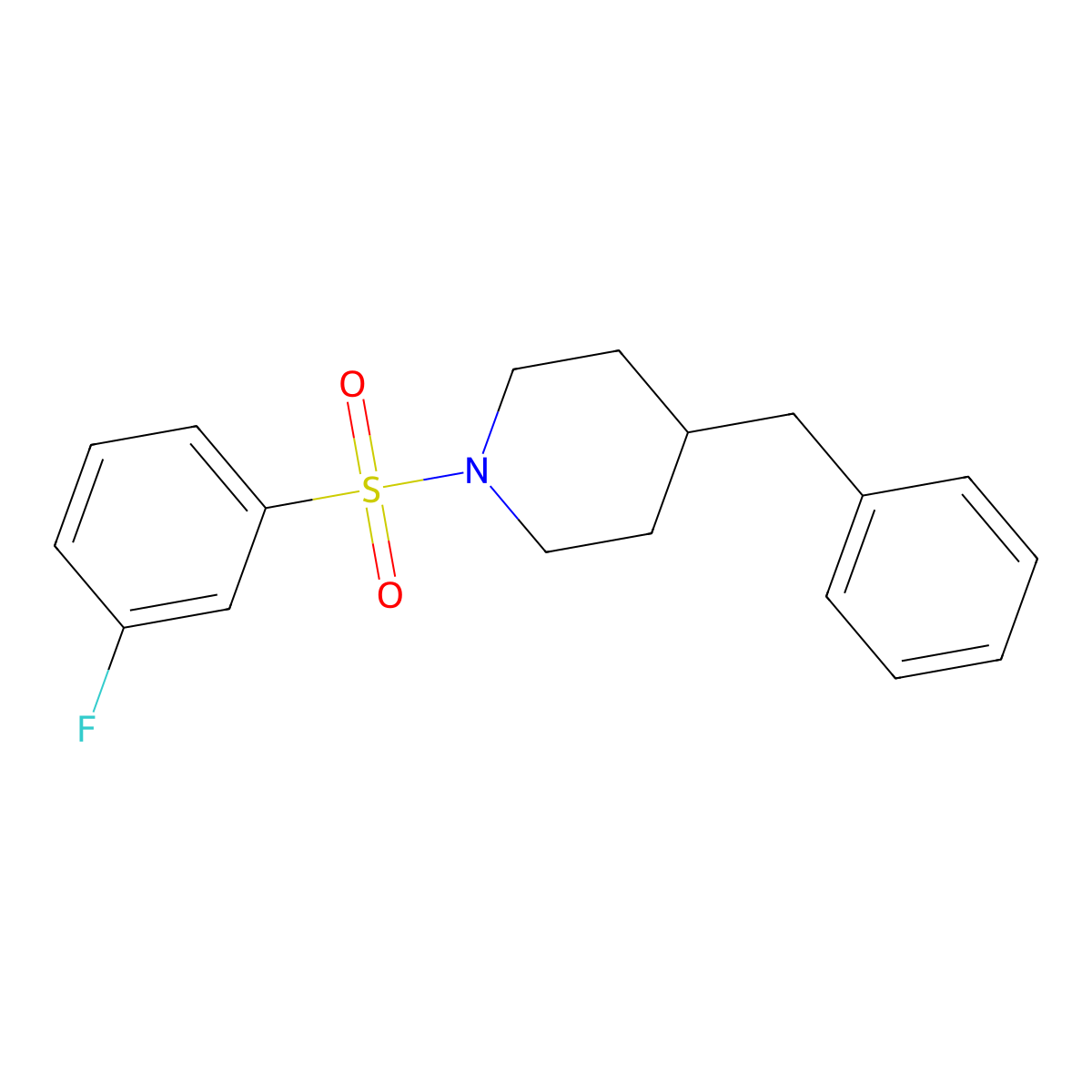4-Benzyl-1-((3-fluorophenyl)sulfonyl)piperidine molecular structure, CAS 670272-09-0
