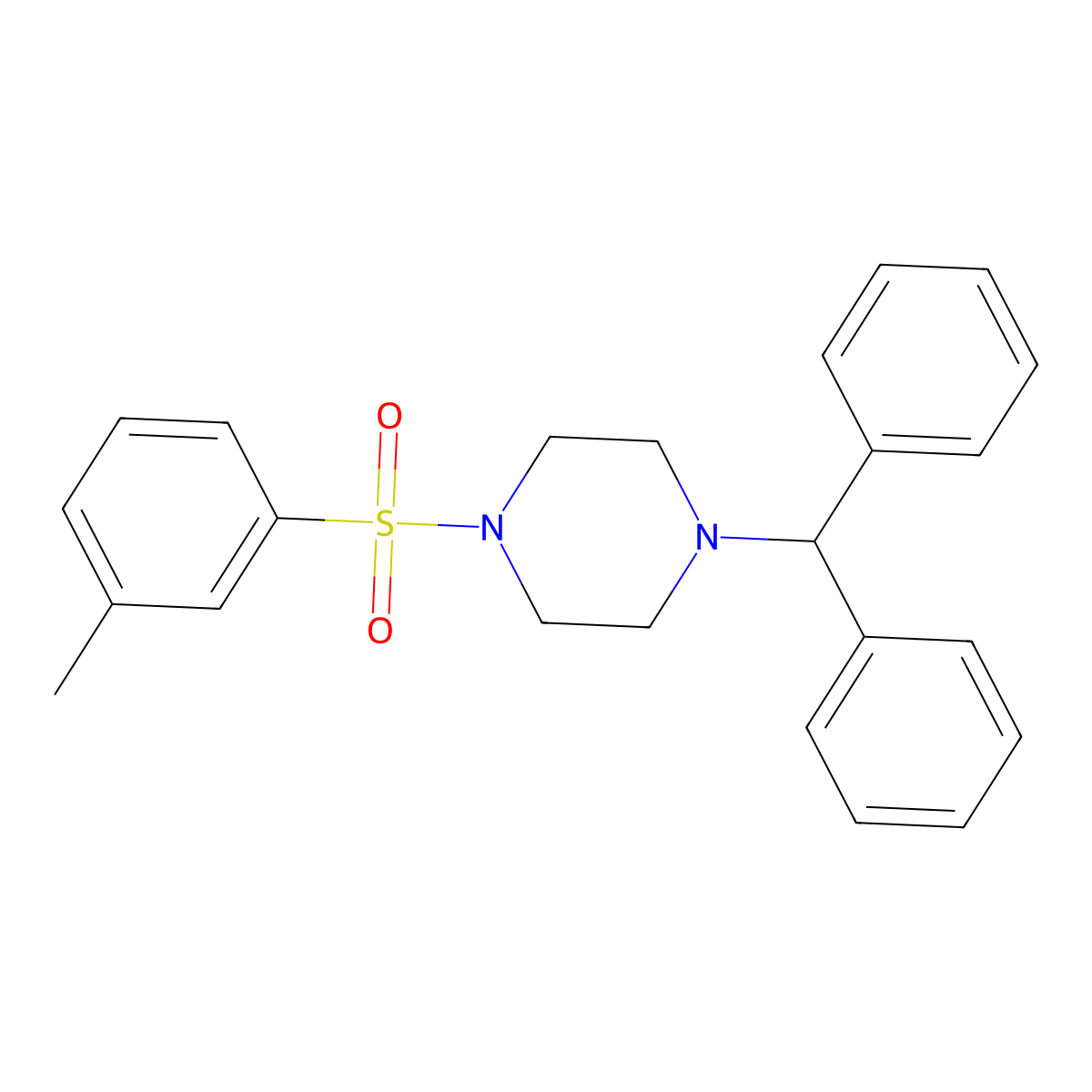 1-(Diphenylmethyl)-4-(3-methylbenzenesulfonyl)piperazine molecular structure, CAS 670272-24-9