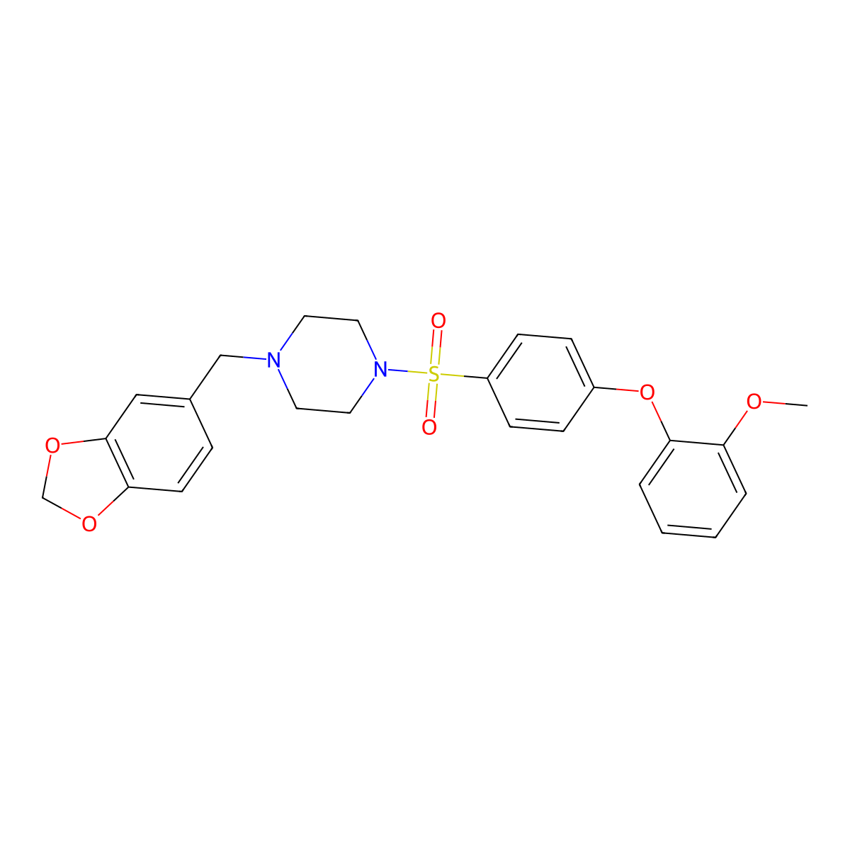 1-(1,3-Benzodioxol-5-ylmethyl)-4-[4-(2-methoxyphenoxy)phenyl]sulfonylpiperazine molecular structure, CAS 670272-25-0