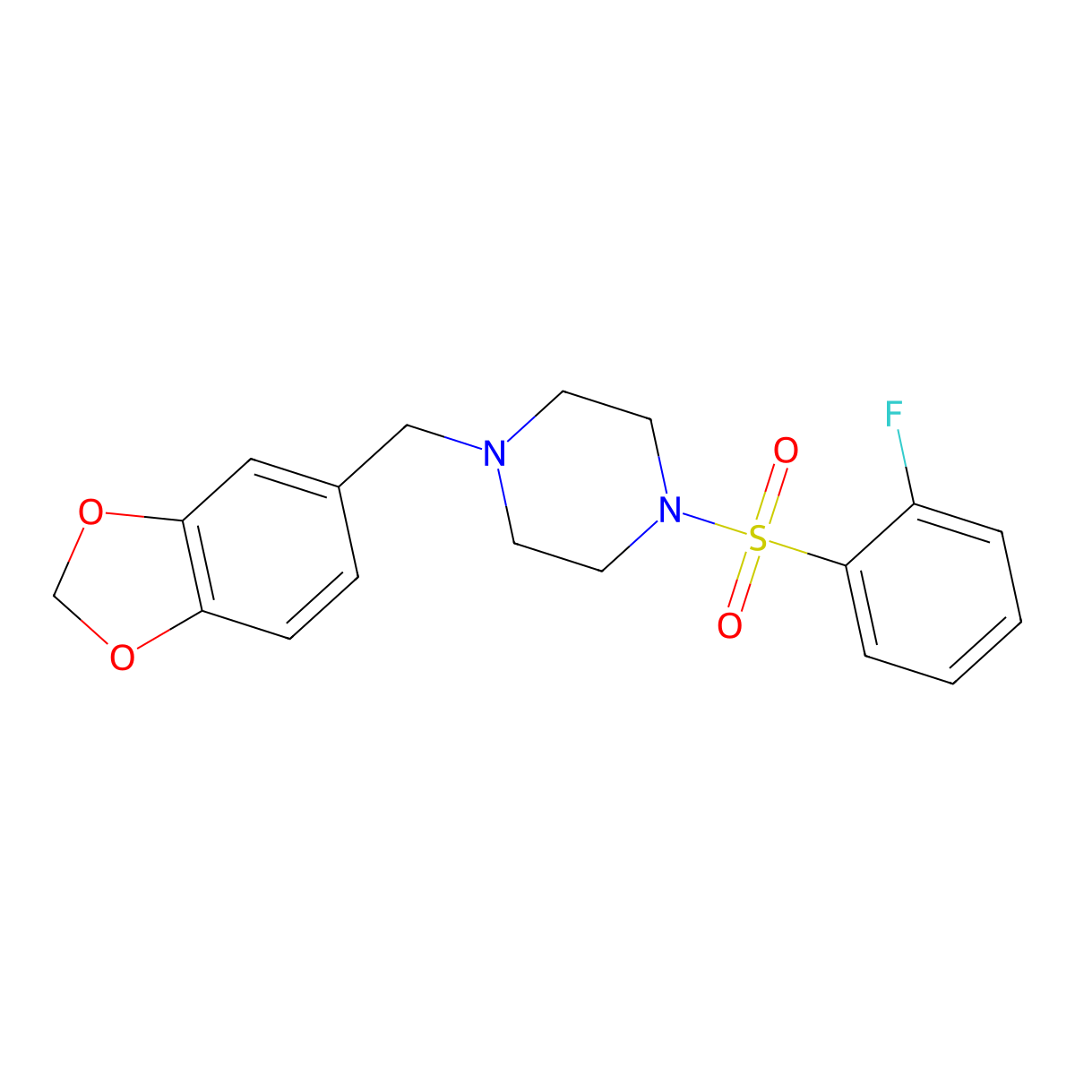 1-[(2H-1,3-benzodioxol-5-yl)methyl]-4-(2-fluorobenzenesulfonyl)piperazine molecular structure, CAS 670272-26-1