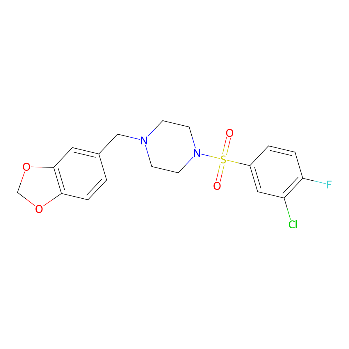 1-(1,3-Benzodioxol-5-ylmethyl)-4-(3-chloro-4-fluorophenyl)sulfonylpiperazine molecular structure, CAS 670272-28-3
