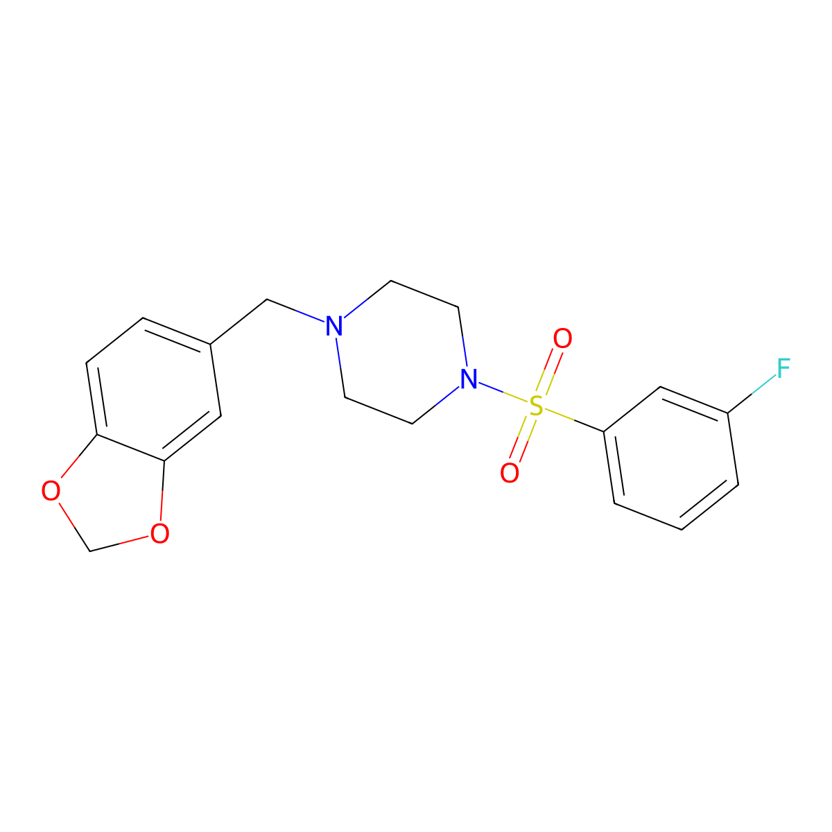 1-(1,3-Benzodioxol-5-ylmethyl)-4-(3-fluorophenyl)sulfonylpiperazine molecular structure, CAS 670272-30-7