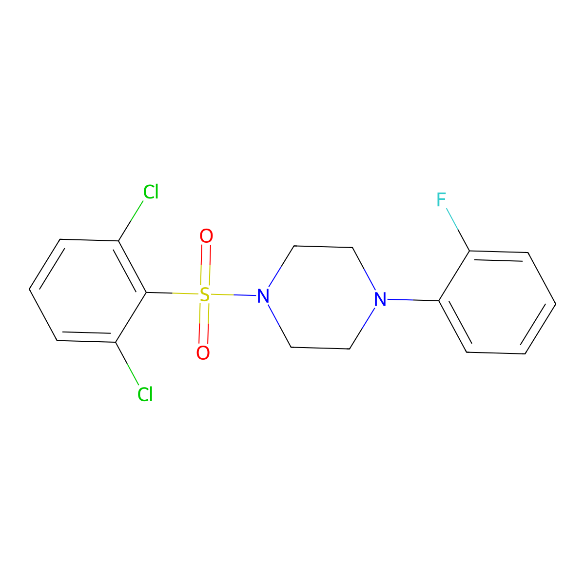 1-(2,6-Dichlorobenzenesulfonyl)-4-(2-fluorophenyl)piperazine molecular structure, CAS 670272-32-9