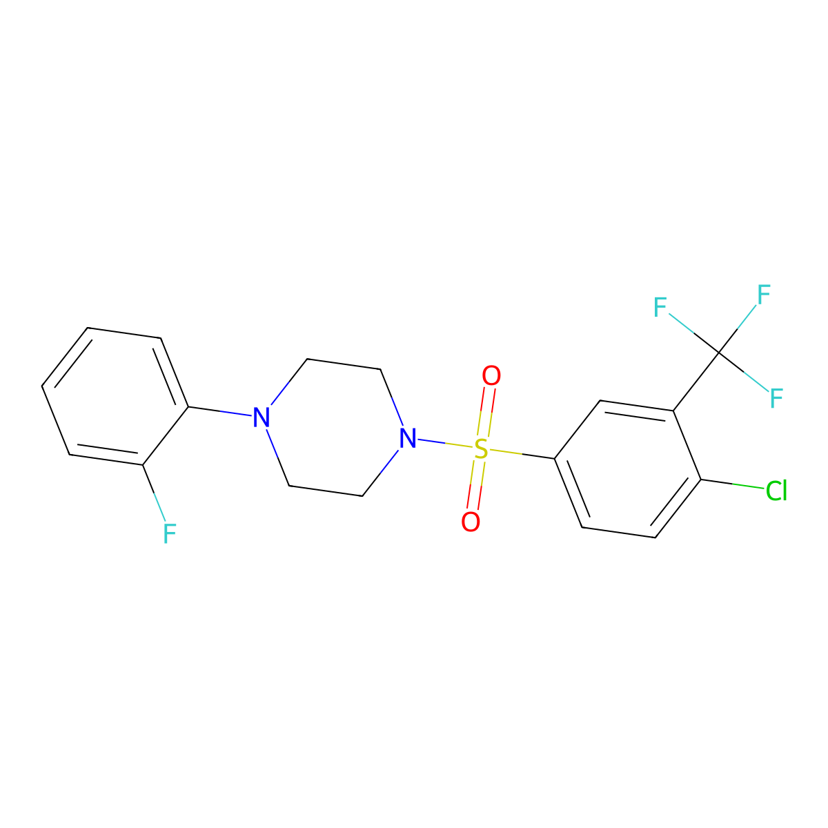 1-[4-Chloro-3-(trifluoromethyl)phenyl]sulfonyl-4-(2-fluorophenyl)piperazine molecular structure, CAS 670272-34-1