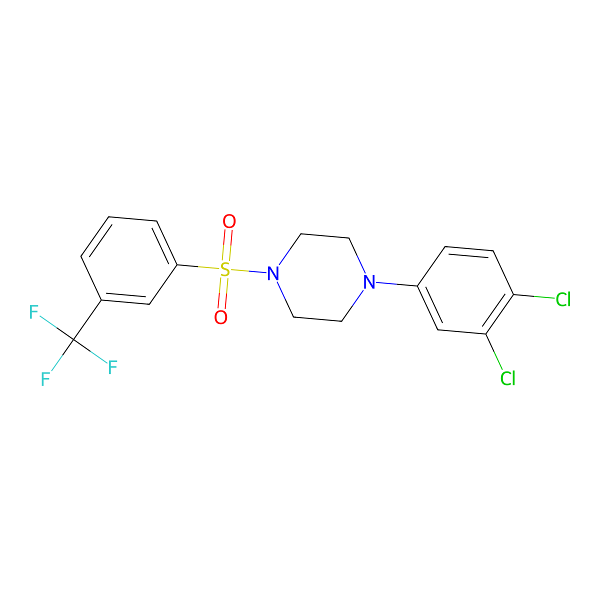 1-(3,4-Dichlorophenyl)-4-[3-(trifluoromethyl)phenyl]sulfonylpiperazine molecular structure, CAS 670272-40-9