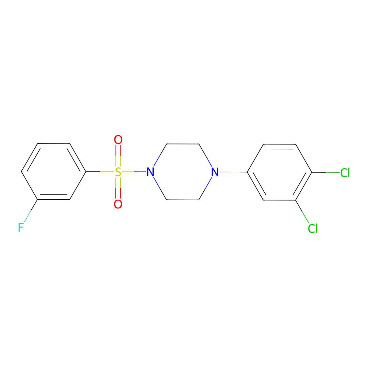 1-(3,4-Dichlorophenyl)-4-(3-fluorophenyl)sulfonylpiperazine molecular structure, CAS 670272-42-1