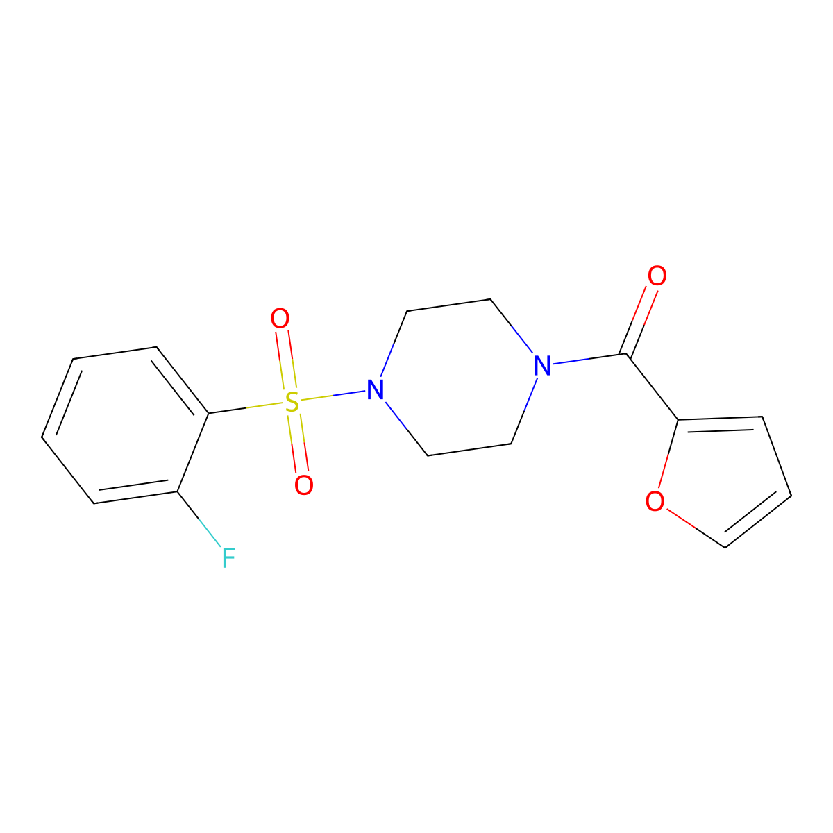 1-(2-Fluorobenzenesulfonyl)-4-(furan-2-carbonyl)piperazine molecular structure, CAS 670272-48-7