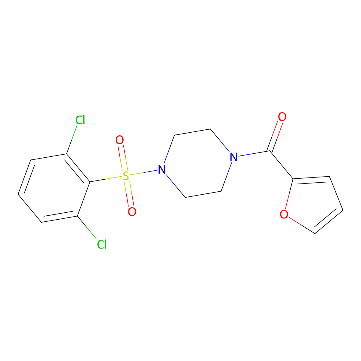 1-[(2,6-Dichlorophenyl)sulfonyl]-4-(2-furoyl)piperazine molecular structure, CAS 670272-49-8