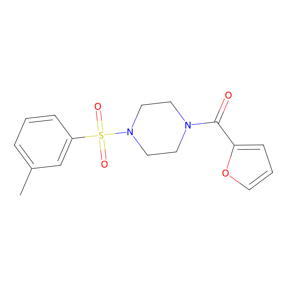 Furan-2-yl(4-(m-tolylsulfonyl)piperazin-1-yl)methanone molecular structure, CAS 670272-51-2