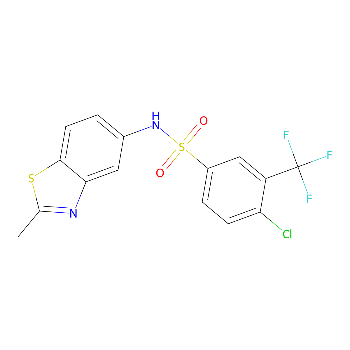 4-chloro-N-(2-methyl-1,3-benzothiazol-5-yl)-3-(trifluoromethyl)benzenesulfonamide molecular structure, CAS 670272-61-4