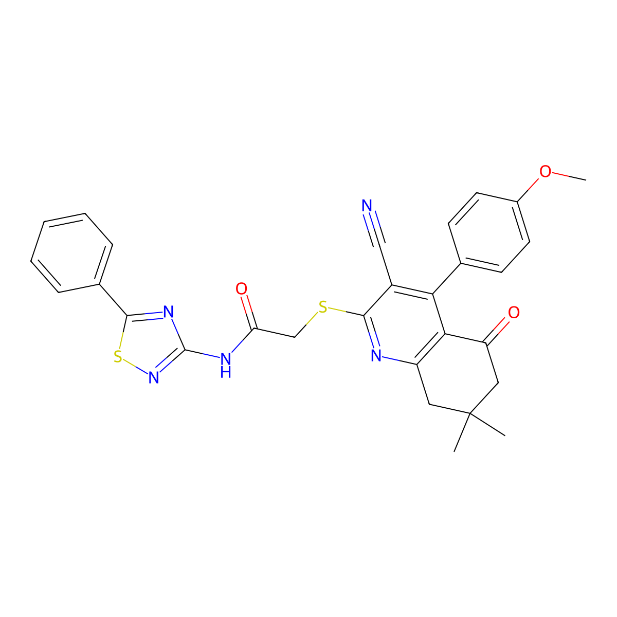 2-[[3-cyano-4-(4-methoxyphenyl)-7,7-dimethyl-5-oxo-6,8-dihydroquinolin-2-yl]sulfanyl]-N-(5-phenyl-1,2,4-thiadiazol-3-yl)acetamide molecular structure, CAS 670272-76-1