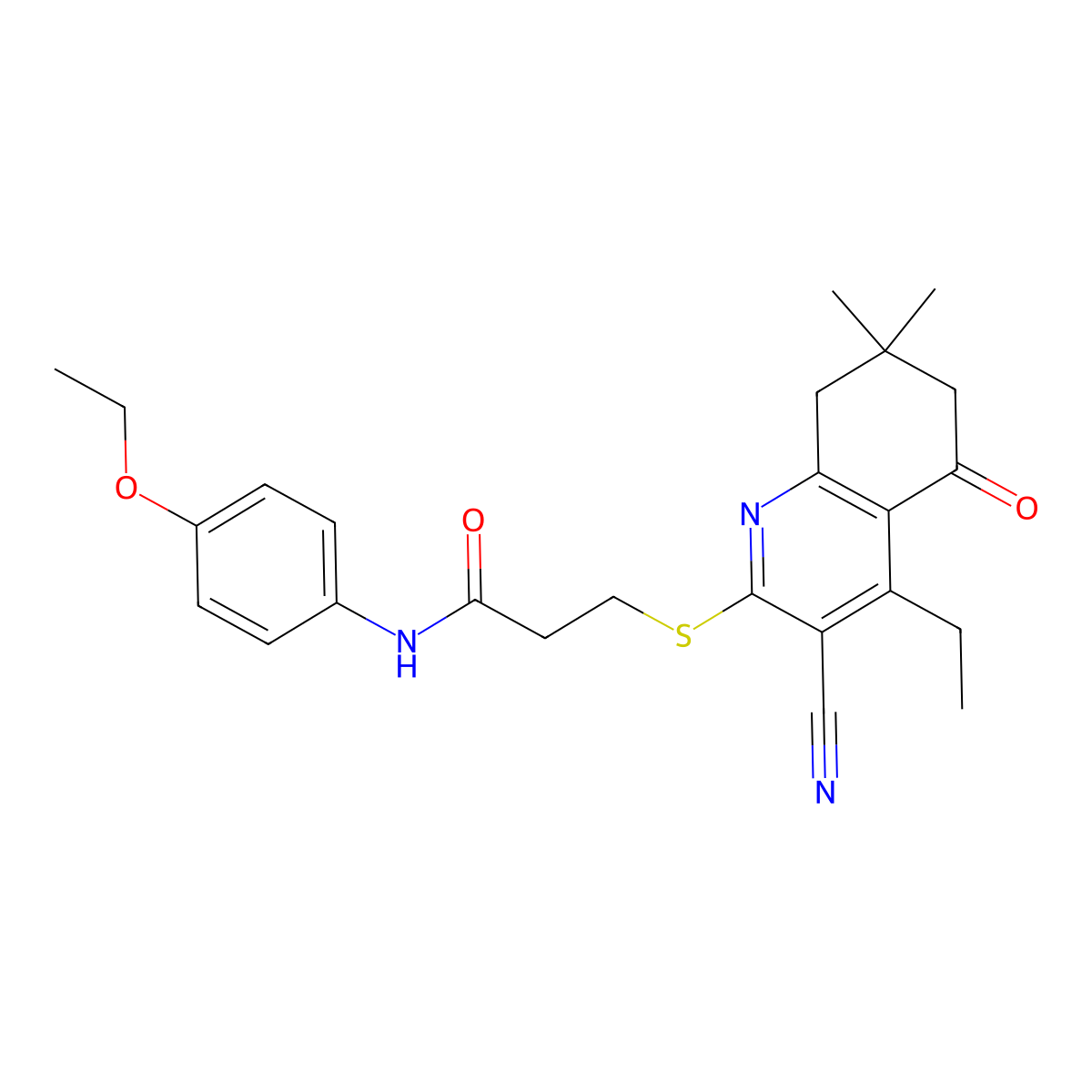 3-[(3-cyano-4-ethyl-7,7-dimethyl-5-oxo-6,8-dihydroquinolin-2-yl)sulfanyl]-N-(4-ethoxyphenyl)propanamide molecular structure, CAS 670272-92-1