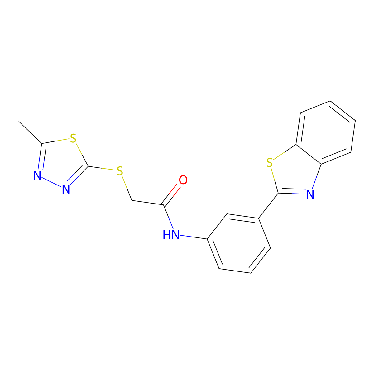 N-[3-(1,3-benzothiazol-2-yl)phenyl]-2-[(5-methyl-1,3,4-thiadiazol-2-yl)sulfanyl]acetamide molecular structure, CAS 670273-00-4