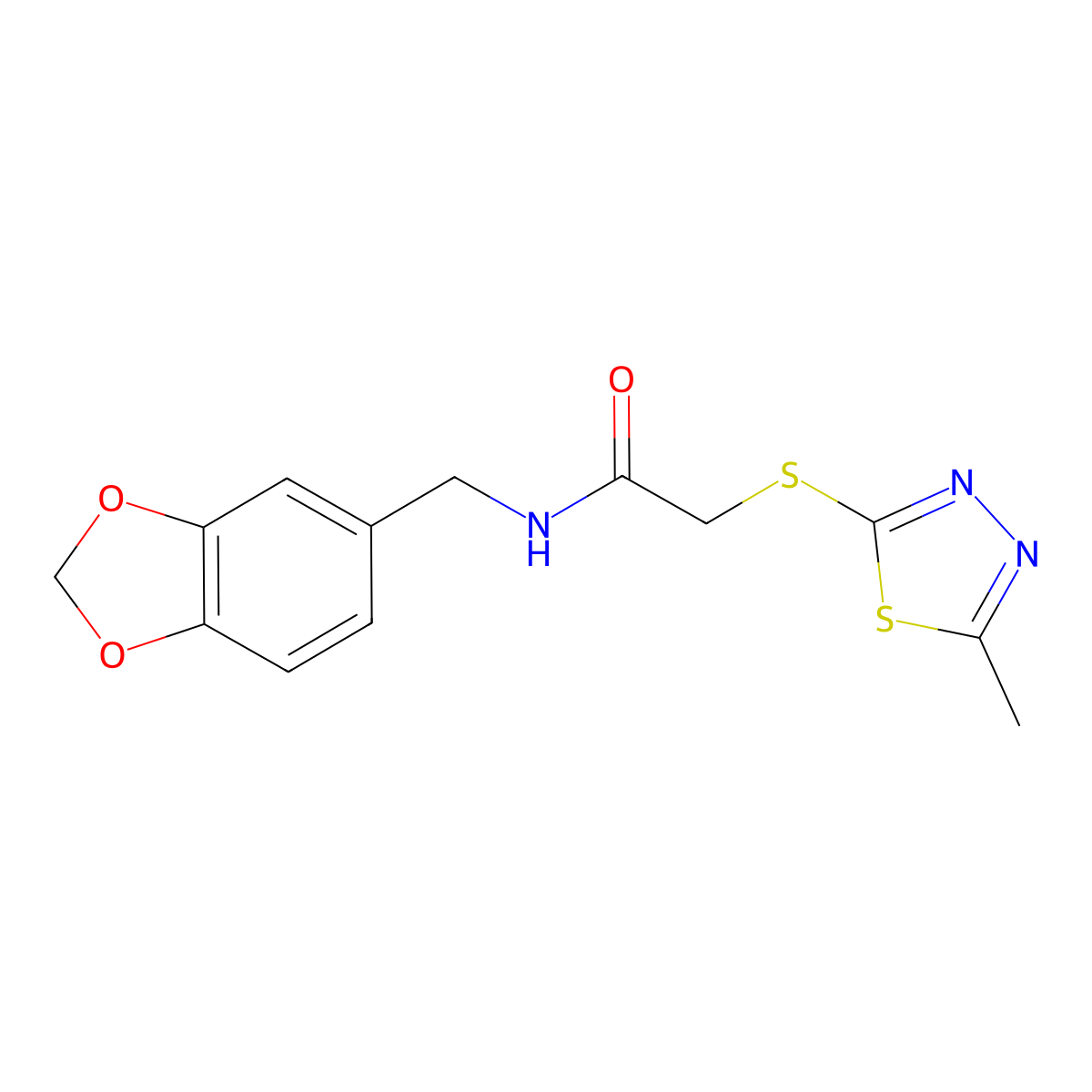 N-(1,3-benzodioxol-5-ylmethyl)-2-[(5-methyl-1,3,4-thiadiazol-2-yl)thio]acetamide molecular structure, CAS 670273-03-7