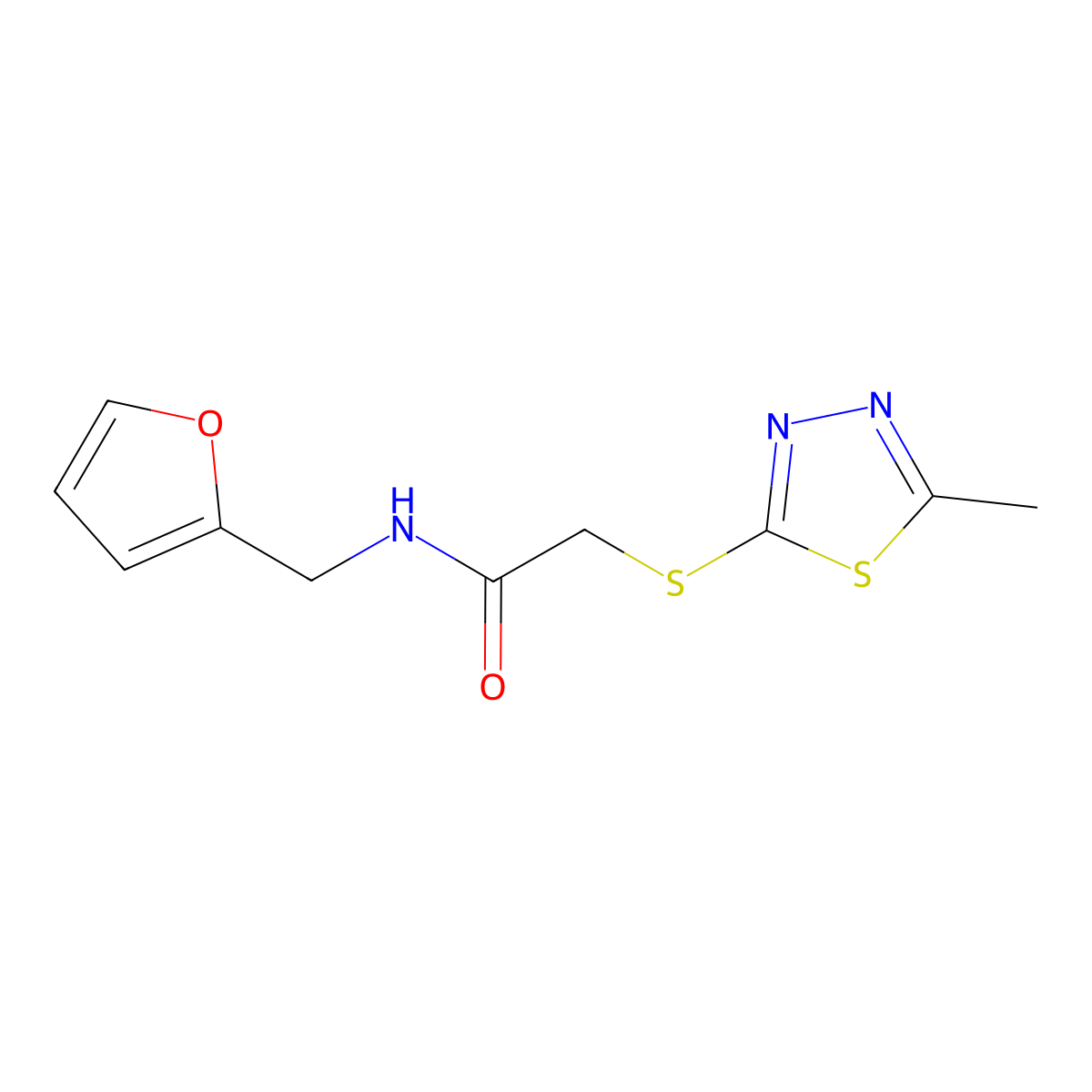 N-(furan-2-ylmethyl)-2-[(5-methyl-1,3,4-thiadiazol-2-yl)sulfanyl]acetamide molecular structure, CAS 670273-04-8