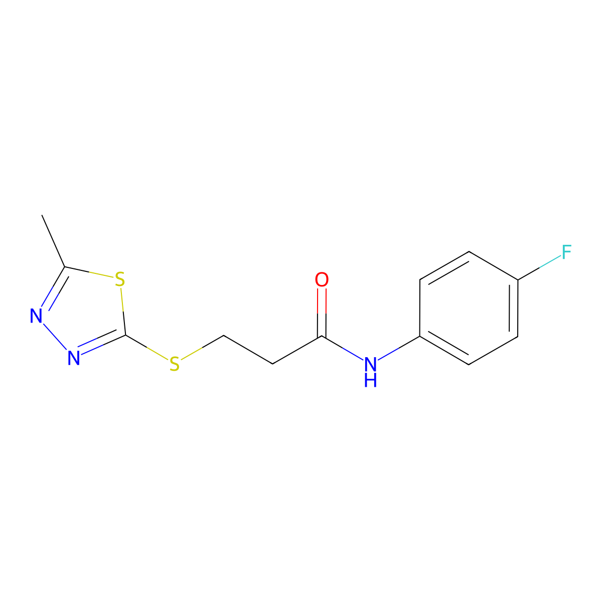 N-(4-fluorophenyl)-3-[(5-methyl-1,3,4-thiadiazol-2-yl)sulfanyl]propanamide molecular structure, CAS 670273-08-2