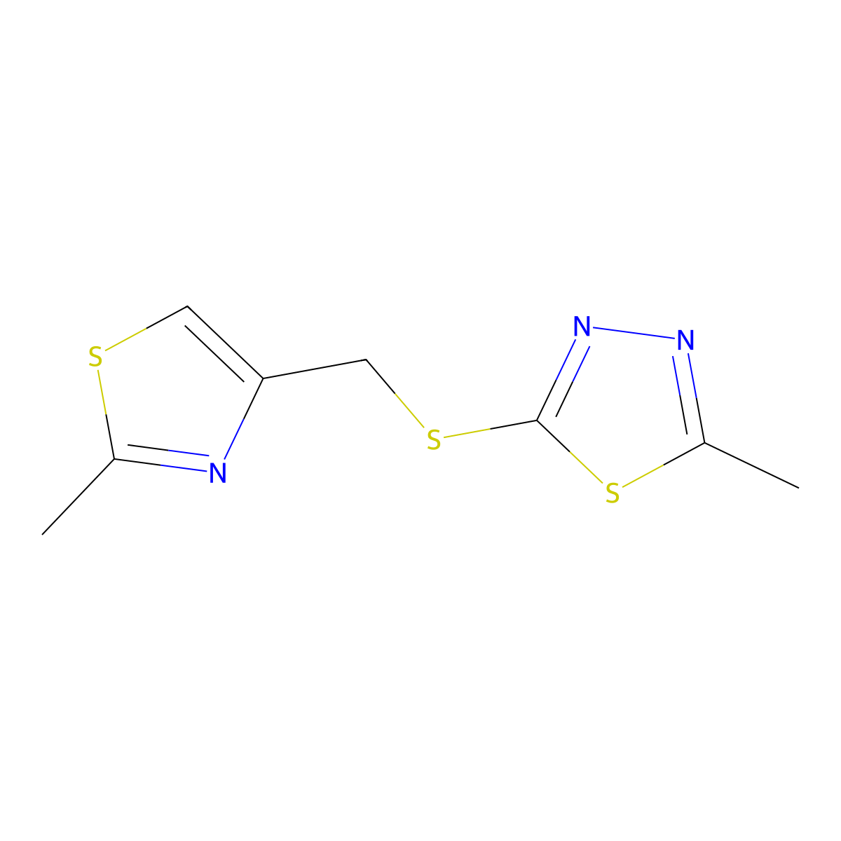 2-Methyl-5-(((2-methylthiazol-4-yl)methyl)thio)-1,3,4-thiadiazole molecular structure, CAS 670273-10-6