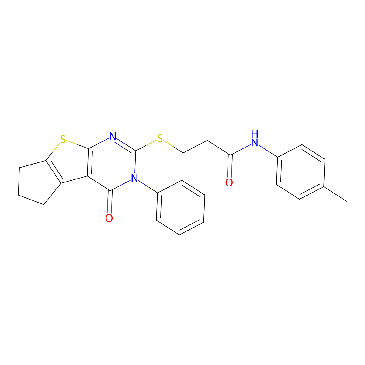 3-((4-oxo-3-phenyl-4,5,6,7-tetrahydro-3H-cyclopenta[4,5]thieno[2,3-d]pyrimidin-2-yl)thio)-N-(p-tolyl)propanamide molecular structure, CAS 670273-15-1