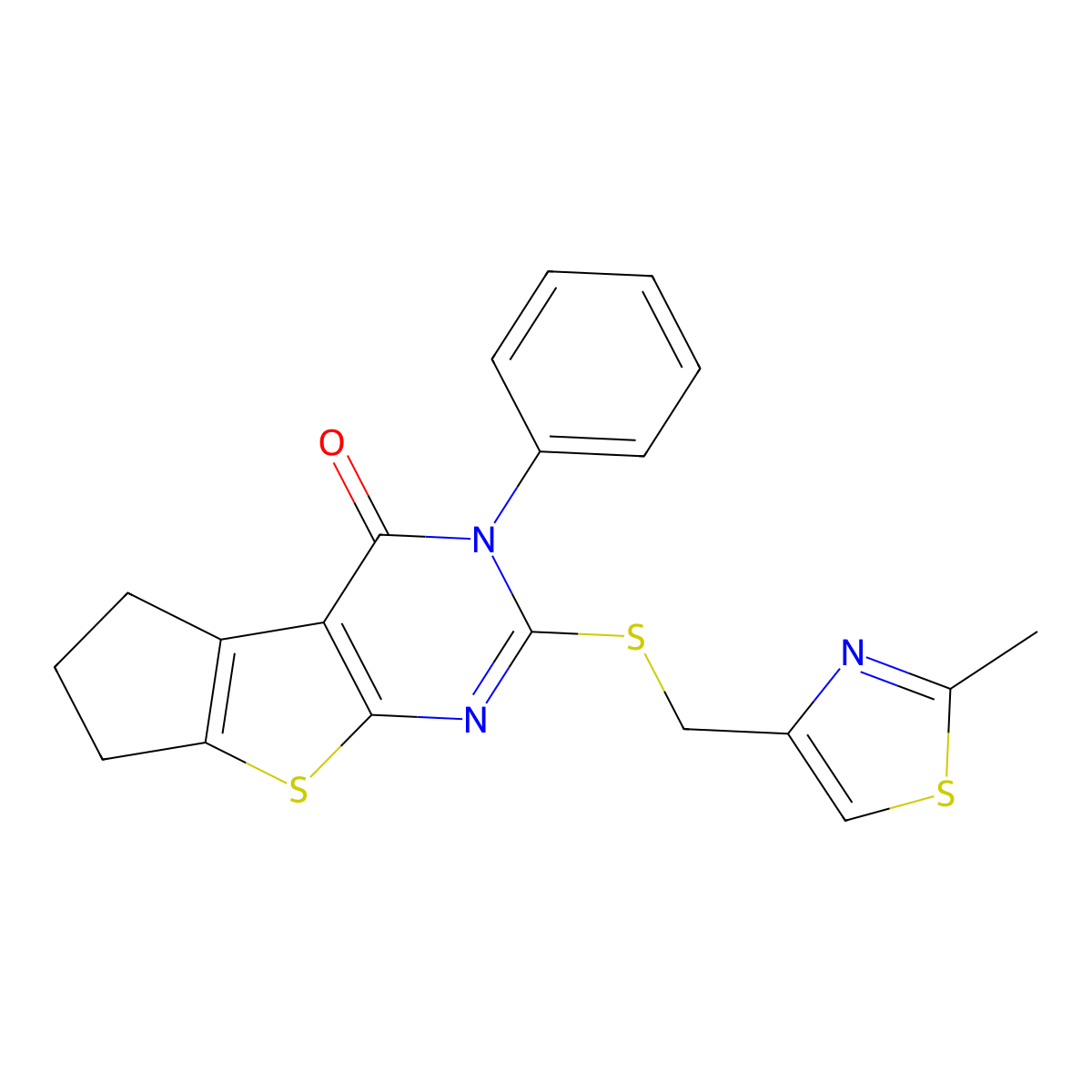 10-{[(2-Methyl-1,3-thiazol-4-yl)methyl]sulfanyl}-11-phenyl-7-thia-9,11-diazatricyclo[6.4.0.0^{2,6}]dodeca-1(8),2(6),9-trien-12-one molecular structure, CAS 670273-19-5