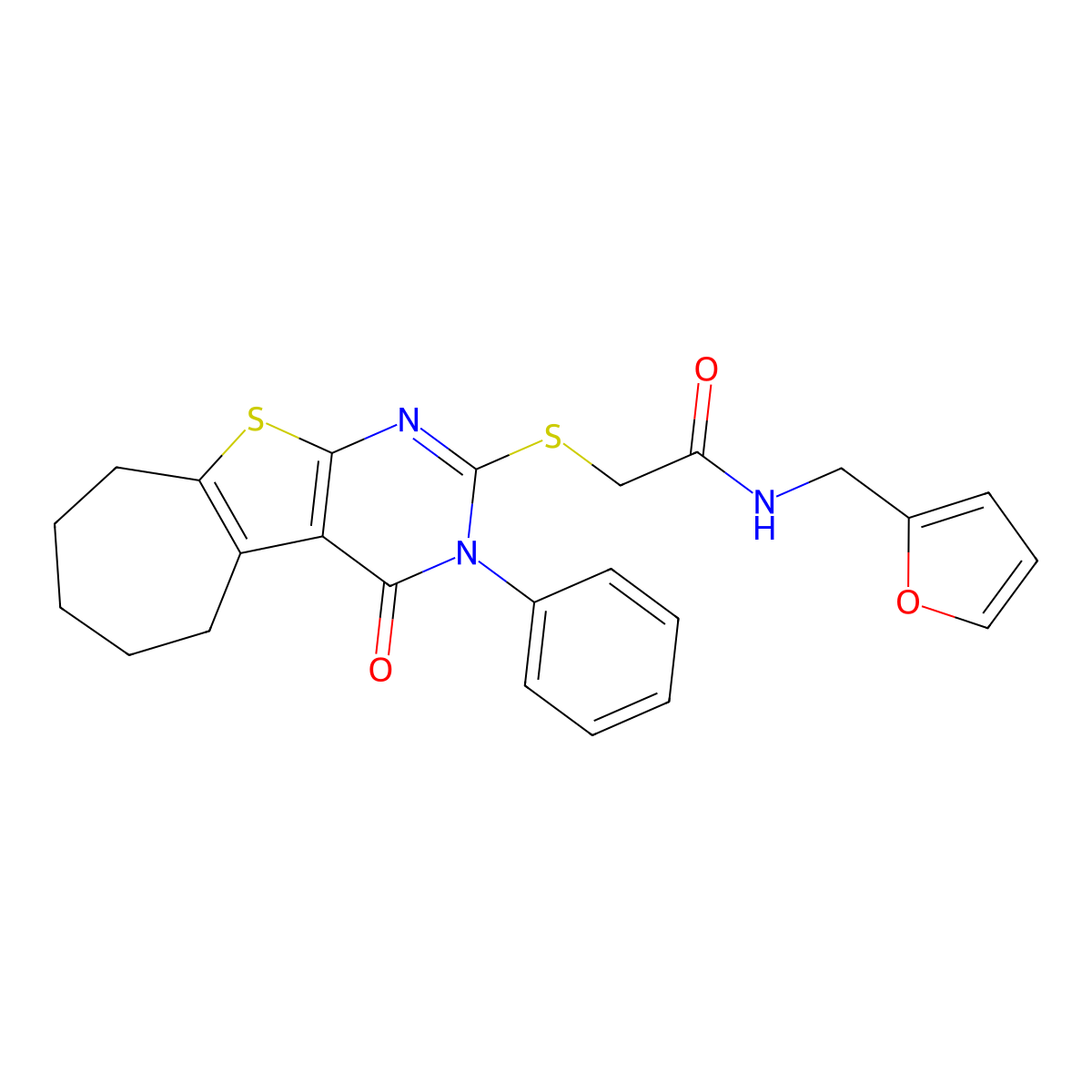 N-[(furan-2-yl)methyl]-2-({3-oxo-4-phenyl-8-thia-4,6-diazatricyclo[7.5.0.0^{2,7}]tetradeca-1(9),2(7),5-trien-5-yl}sulfanyl)acetamide molecular structure, CAS 670273-25-3
