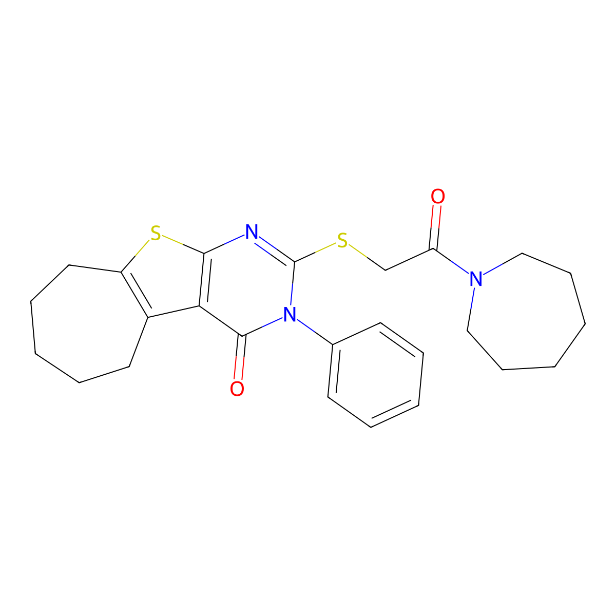 5-{[2-(Azepan-1-yl)-2-oxoethyl]sulfanyl}-4-phenyl-8-thia-4,6-diazatricyclo[7.5.0.0^{2,7}]tetradeca-1(9),2(7),5-trien-3-one molecular structure, CAS 670273-26-4