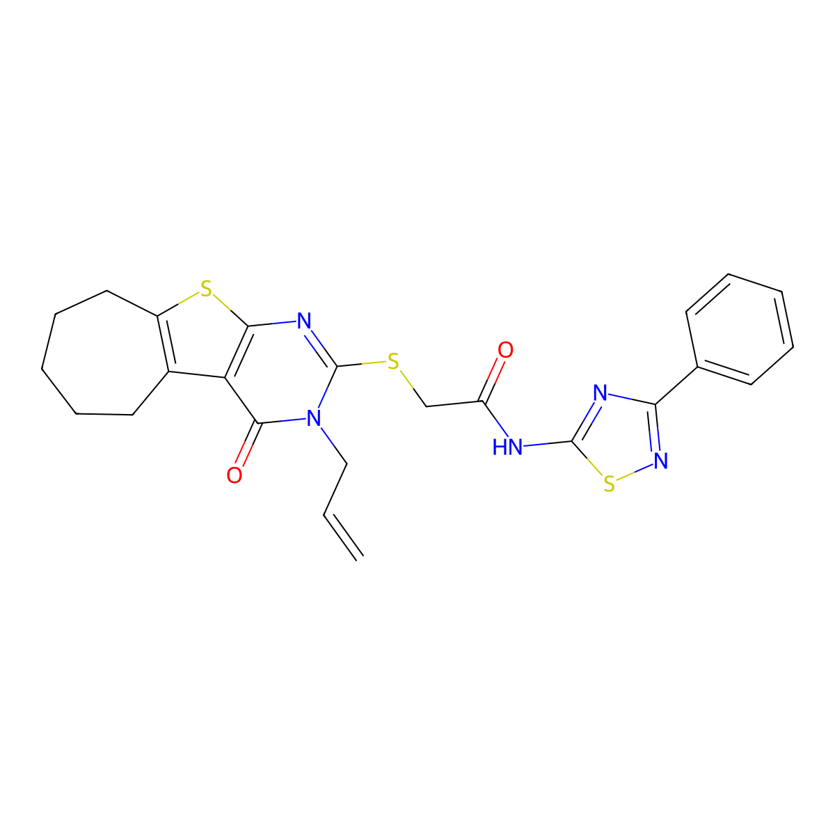 2-((3-allyl-4-oxo-4,5,6,7,8,9-hexahydro-3H-cyclohepta[4,5]thieno[2,3-d]pyrimidin-2-yl)thio)-N-(3-phenyl-1,2,4-thiadiazol-5-yl)acetamide molecular structure, CAS 670273-28-6