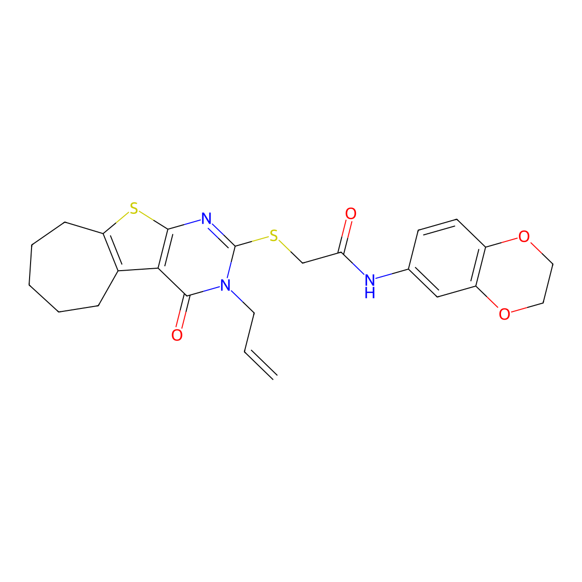 N-(2,3-dihydro-1,4-benzodioxin-6-yl)-2-{[3-oxo-4-(prop-2-en-1-yl)-8-thia-4,6-diazatricyclo[7.5.0.0^{2,7}]tetradeca-1(9),2(7),5-trien-5-yl]sulfanyl}acetamide molecular structure, CAS 670273-31-1