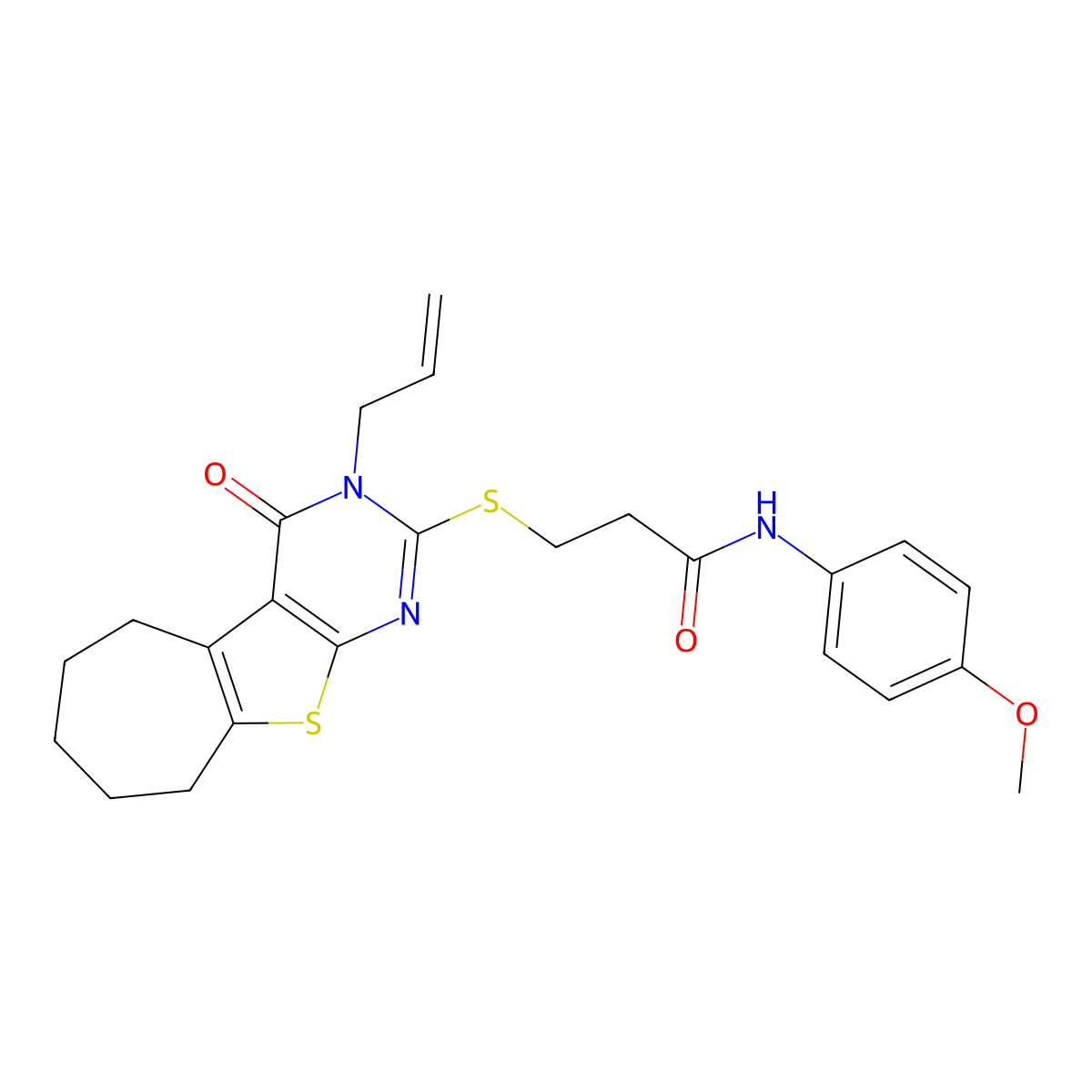 N-(4-methoxyphenyl)-3-{[3-oxo-4-(prop-2-en-1-yl)-8-thia-4,6-diazatricyclo[7.5.0.0^{2,7}]tetradeca-1(9),2(7),5-trien-5-yl]sulfanyl}propanamide molecular structure, CAS 670273-32-2