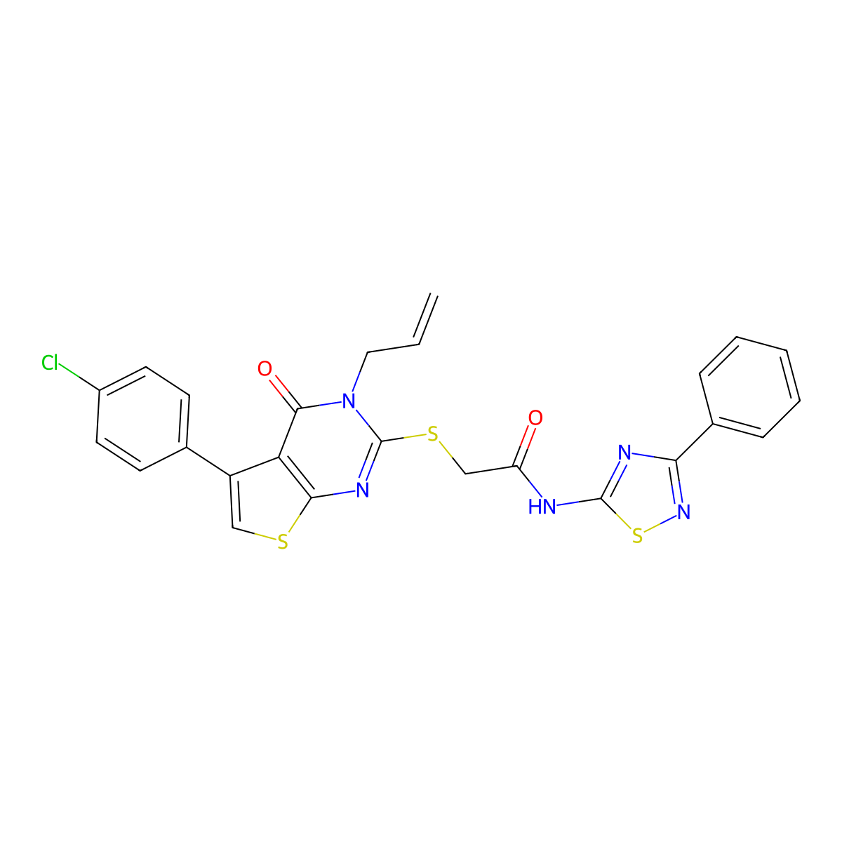 2-[5-(4-chlorophenyl)-4-oxo-3-prop-2-enylthieno[2,3-d]pyrimidin-2-yl]sulfanyl-N-(3-phenyl-1,2,4-thiadiazol-5-yl)acetamide molecular structure, CAS 670273-40-2
