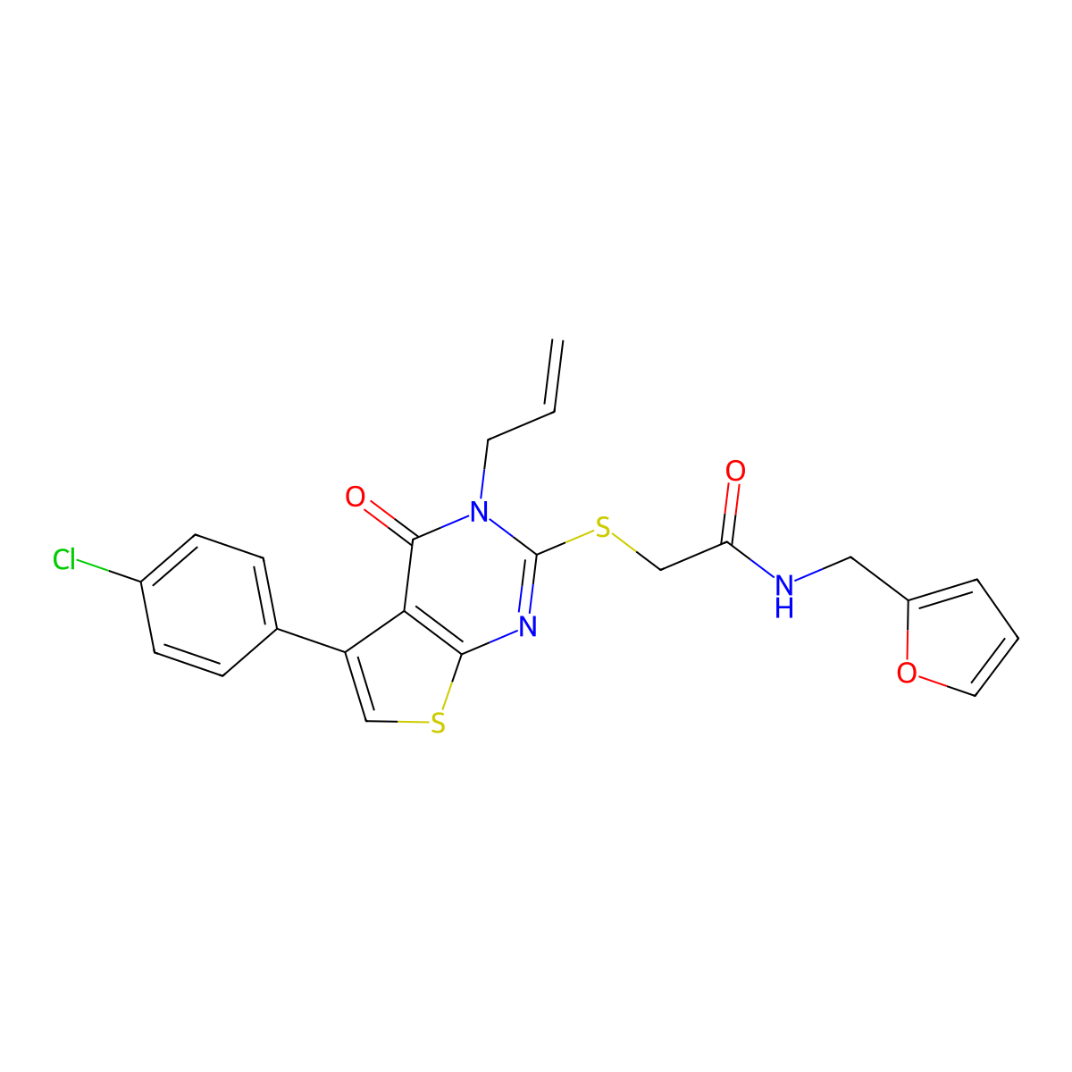 2-[5-(4-chlorophenyl)-4-oxo-3-prop-2-enylthieno[2,3-d]pyrimidin-2-yl]sulfanyl-N-(furan-2-ylmethyl)acetamide molecular structure, CAS 670273-41-3