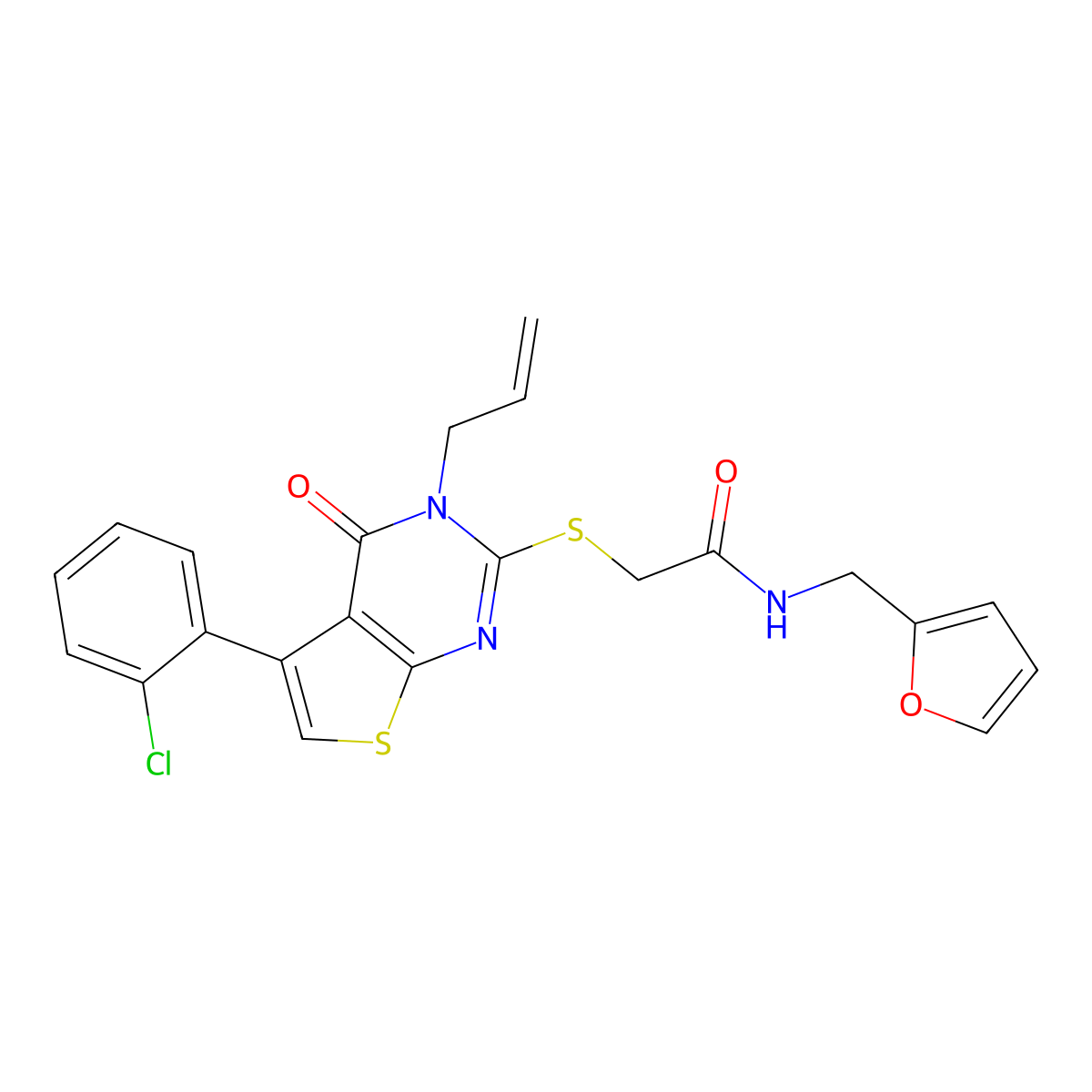 2-[5-(2-chlorophenyl)-4-oxo-3-prop-2-enylthieno[2,3-d]pyrimidin-2-yl]sulfanyl-N-(furan-2-ylmethyl)acetamide molecular structure, CAS 670273-43-5
