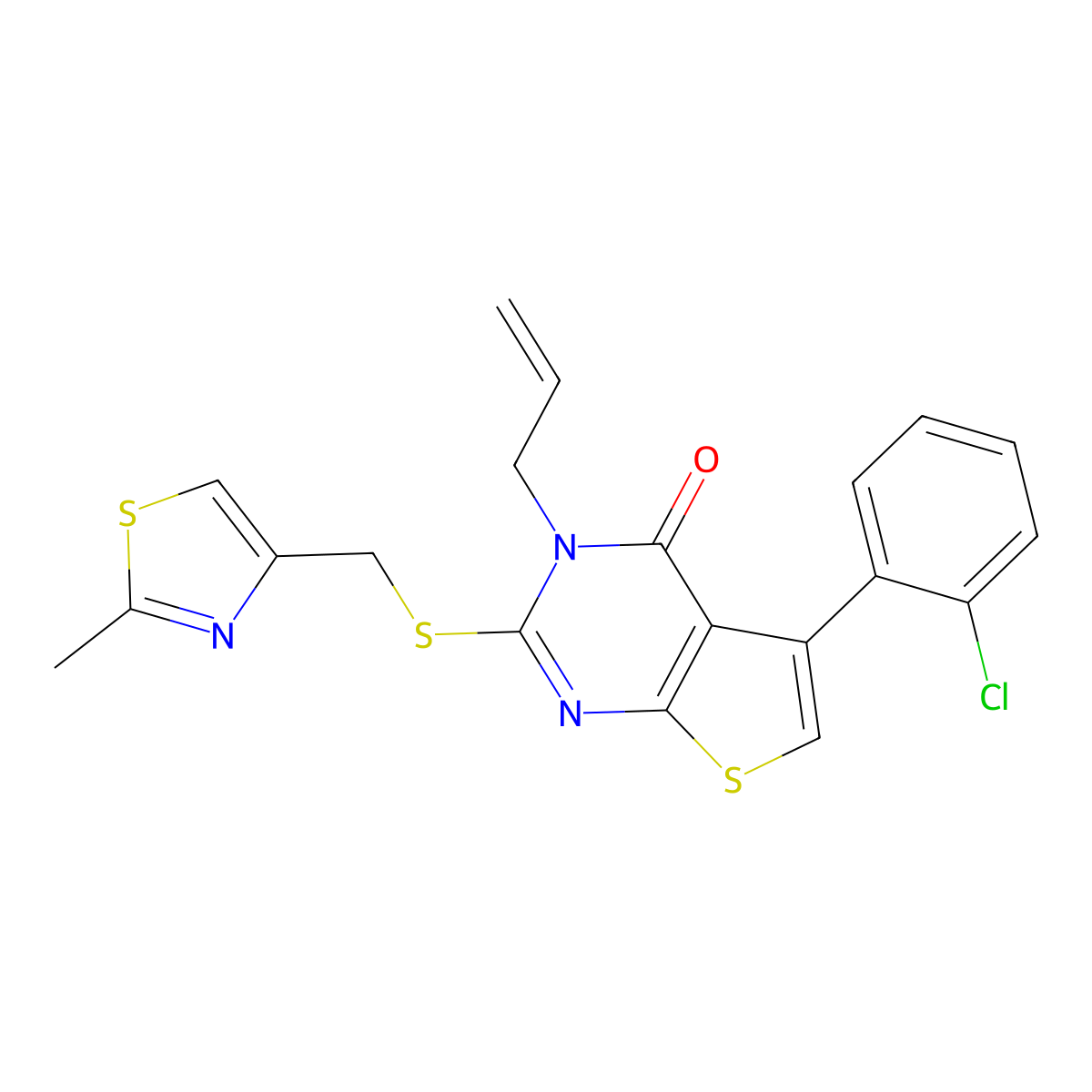 3-allyl-5-(2-chlorophenyl)-2-(((2-methylthiazol-4-yl)methyl)thio)thieno[2,3-d]pyrimidin-4(3H)-one molecular structure, CAS 670273-45-7