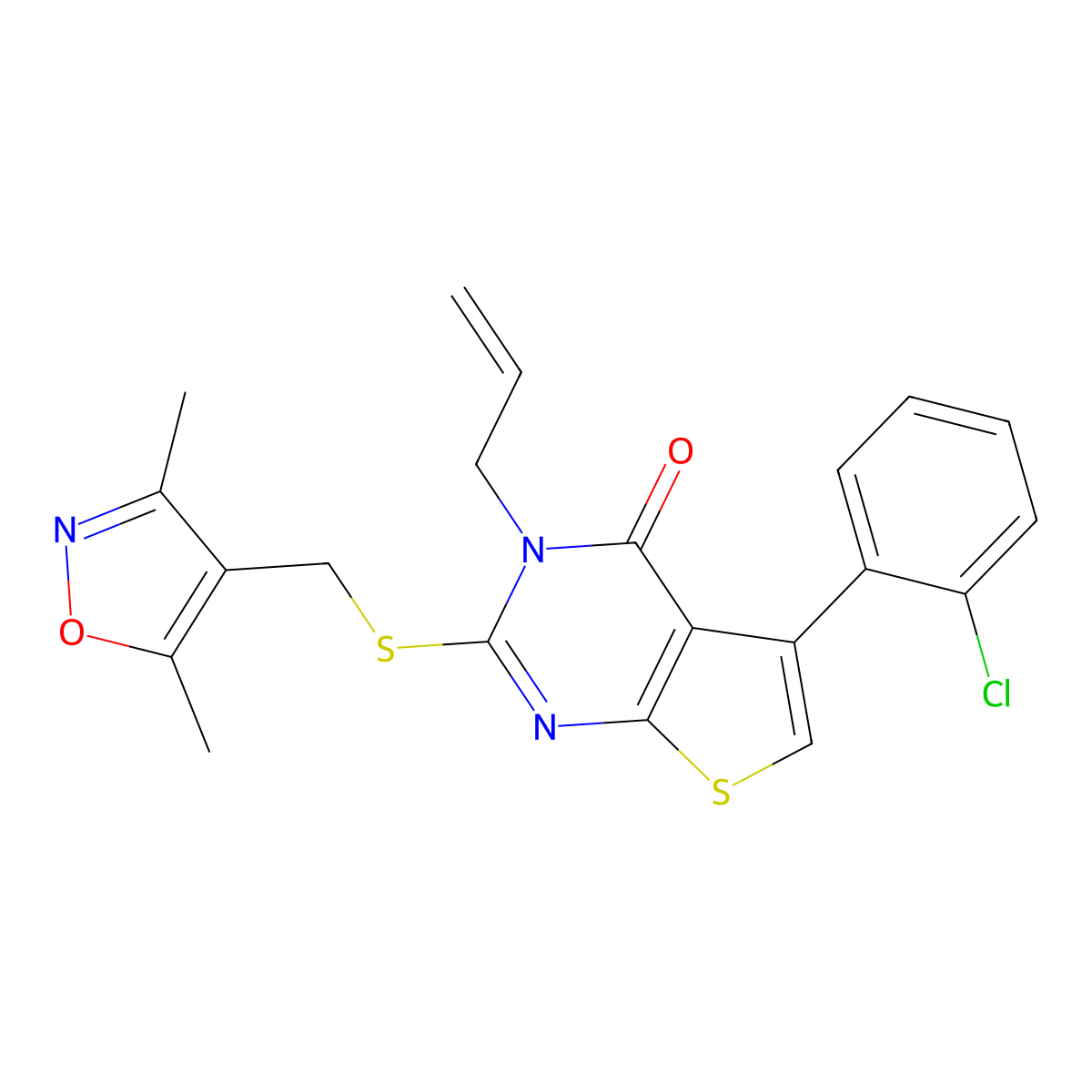 3-allyl-5-(2-chlorophenyl)-2-(((3,5-dimethylisoxazol-4-yl)methyl)thio)thieno[2,3-d]pyrimidin-4(3H)-one molecular structure, CAS 670273-46-8