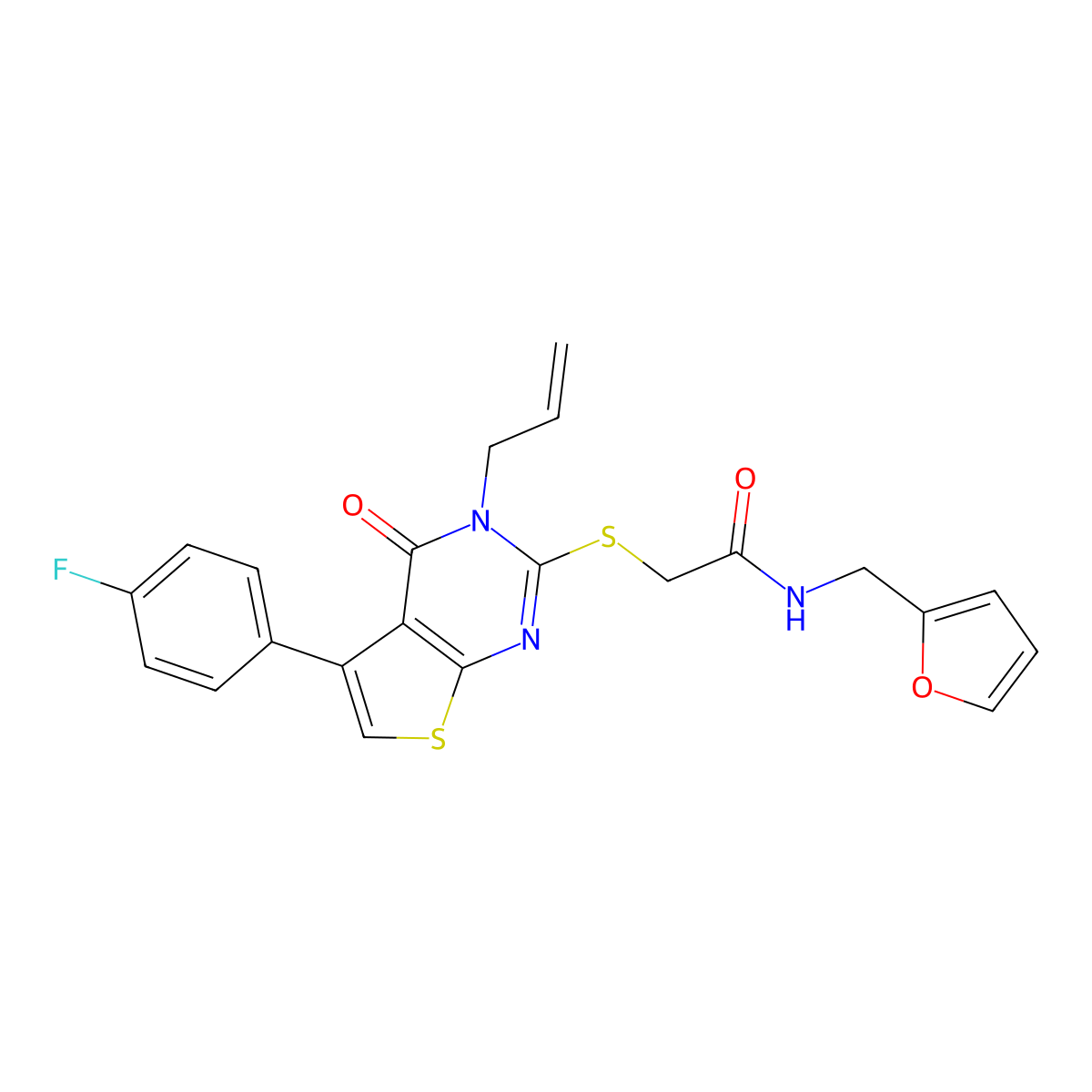 2-((3-allyl-5-(4-fluorophenyl)-4-oxo-3,4-dihydrothieno[2,3-d]pyrimidin-2-yl)thio)-N-(furan-2-ylmethyl)acetamide molecular structure, CAS 670273-48-0