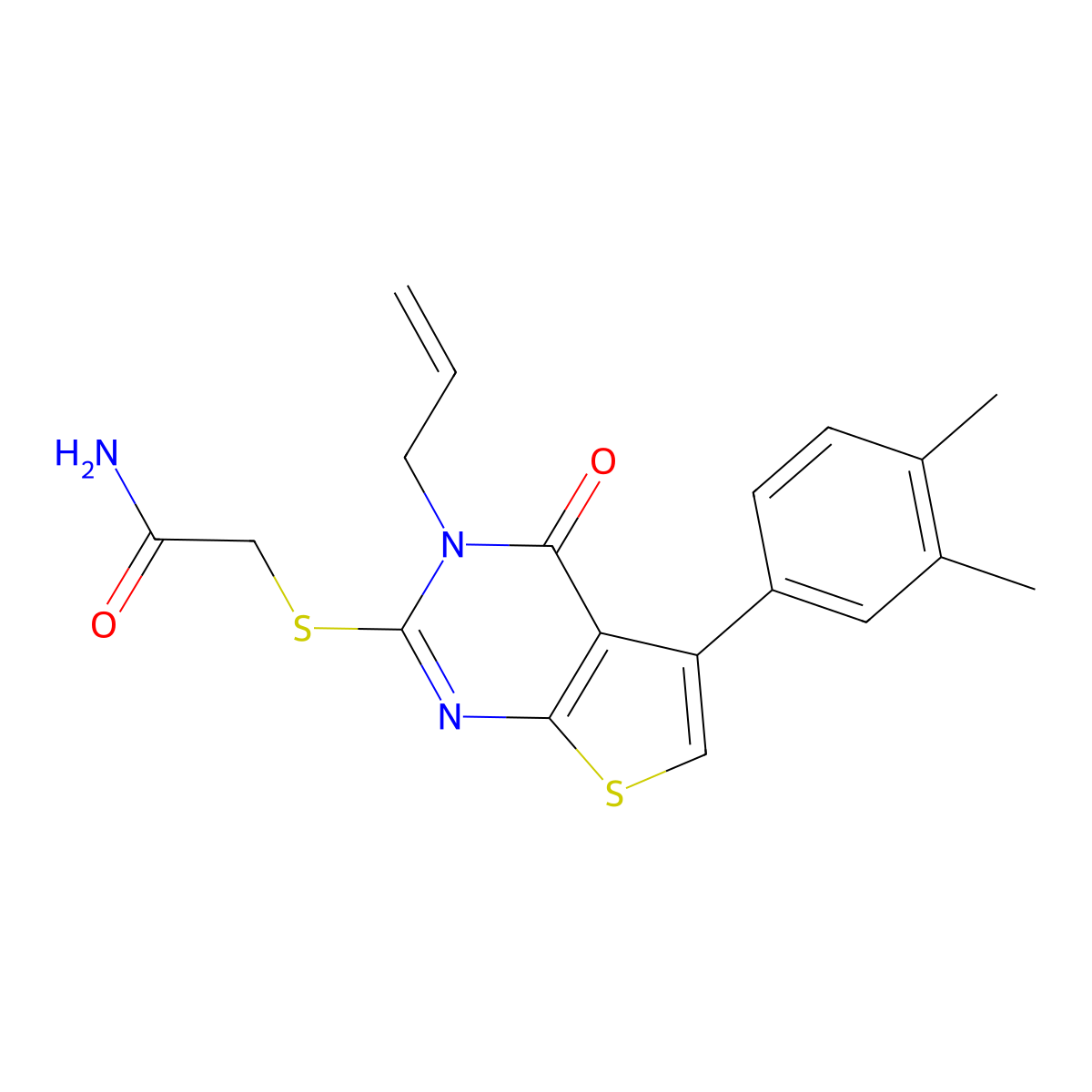2-[5-(3,4-Dimethylphenyl)-4-oxo-3-prop-2-enylthieno[2,3-d]pyrimidin-2-yl]sulfanylacetamide molecular structure, CAS 670273-55-9