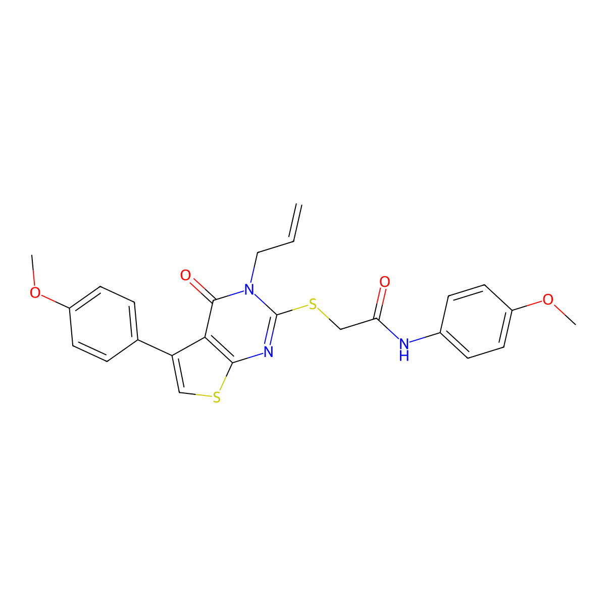 N-(4-methoxyphenyl)-2-[5-(4-methoxyphenyl)-4-oxo-3-prop-2-enylthieno[2,3-d]pyrimidin-2-yl]sulfanylacetamide molecular structure, CAS 670273-56-0