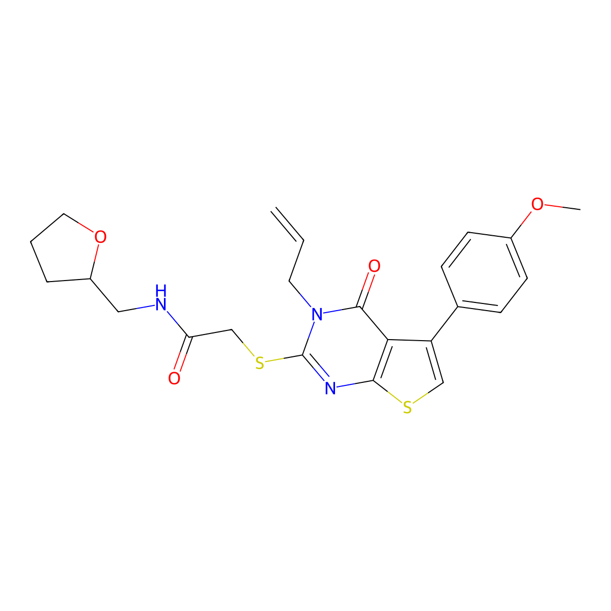 2-[5-(4-methoxyphenyl)-4-oxo-3-prop-2-enylthieno[2,3-d]pyrimidin-2-yl]sulfanyl-N-(oxolan-2-ylmethyl)acetamide molecular structure, CAS 670273-57-1