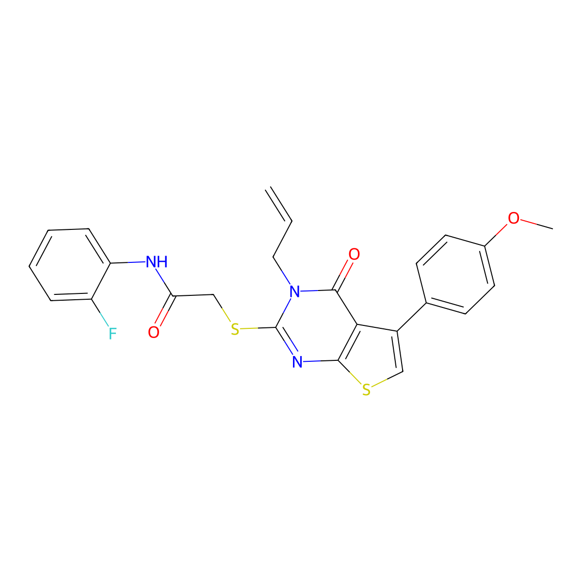 N-(2-fluorophenyl)-2-[5-(4-methoxyphenyl)-4-oxo-3-prop-2-enylthieno[2,3-d]pyrimidin-2-yl]sulfanylacetamide molecular structure, CAS 670273-58-2
