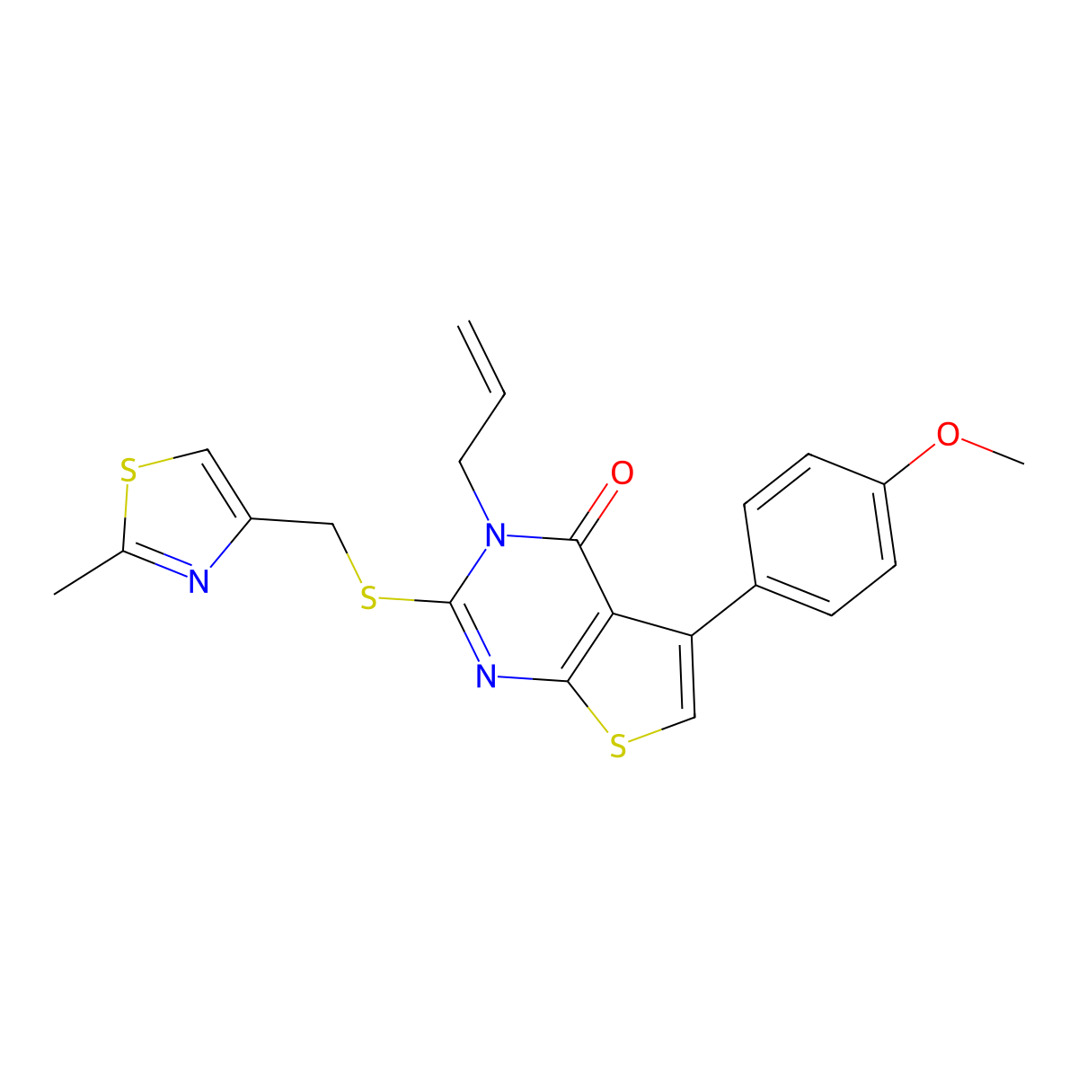 3-allyl-5-(4-methoxyphenyl)-2-(((2-methylthiazol-4-yl)methyl)thio)thieno[2,3-d]pyrimidin-4(3H)-one molecular structure, CAS 670273-60-6