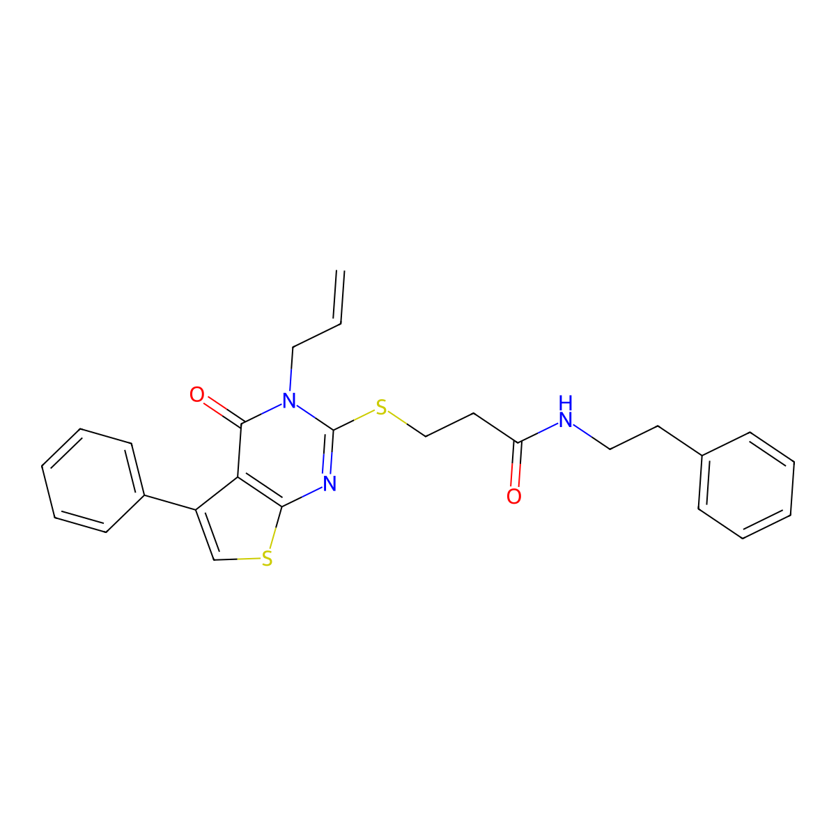 3-((3-allyl-4-oxo-5-phenyl-3,4-dihydrothieno[2,3-d]pyrimidin-2-yl)thio)-N-phenethylpropanamide molecular structure, CAS 670273-64-0