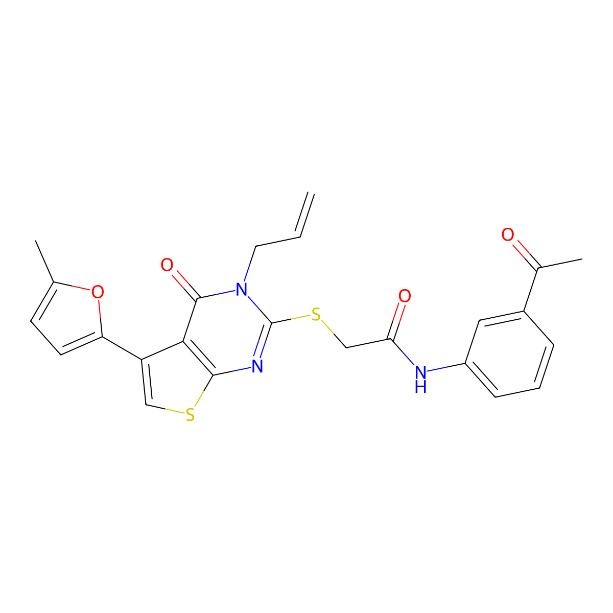 N-(3-acetylphenyl)-2-[5-(5-methylfuran-2-yl)-4-oxo-3-prop-2-enylthieno[2,3-d]pyrimidin-2-yl]sulfanylacetamide molecular structure, CAS 670273-65-1