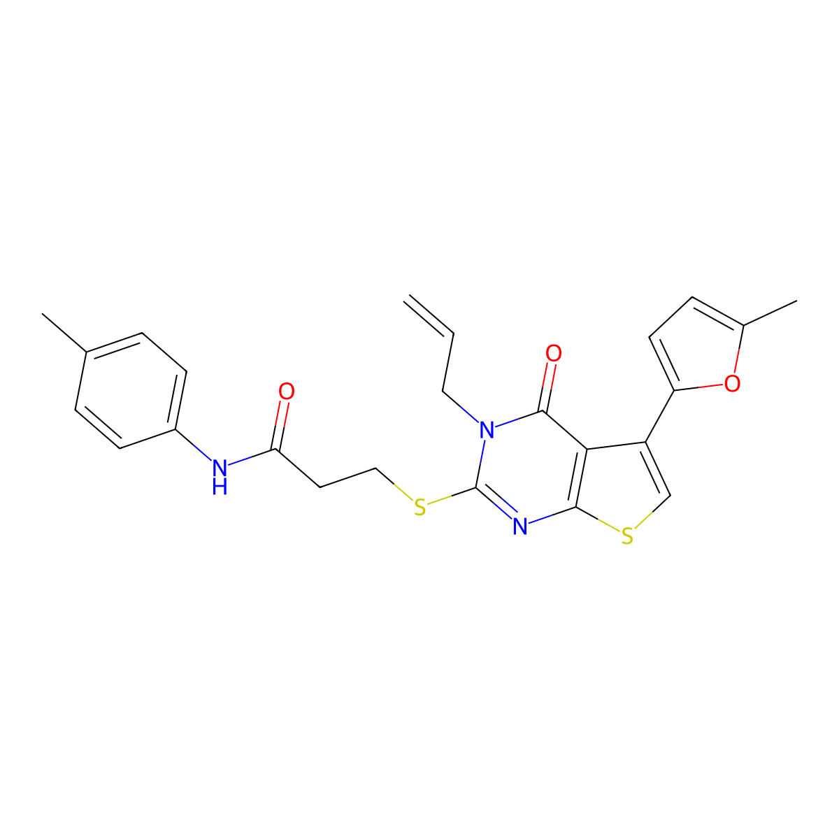 3-[5-(5-methylfuran-2-yl)-4-oxo-3-prop-2-enylthieno[2,3-d]pyrimidin-2-yl]sulfanyl-N-(4-methylphenyl)propanamide molecular structure, CAS 670273-66-2