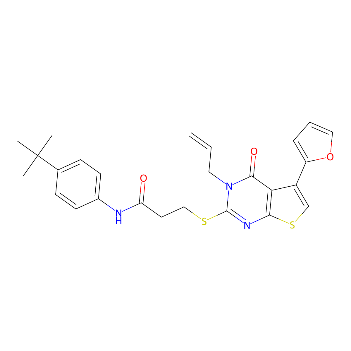 N-(4-tert-butylphenyl)-3-[5-(furan-2-yl)-4-oxo-3-prop-2-enylthieno[2,3-d]pyrimidin-2-yl]sulfanylpropanamide molecular structure, CAS 670273-73-1