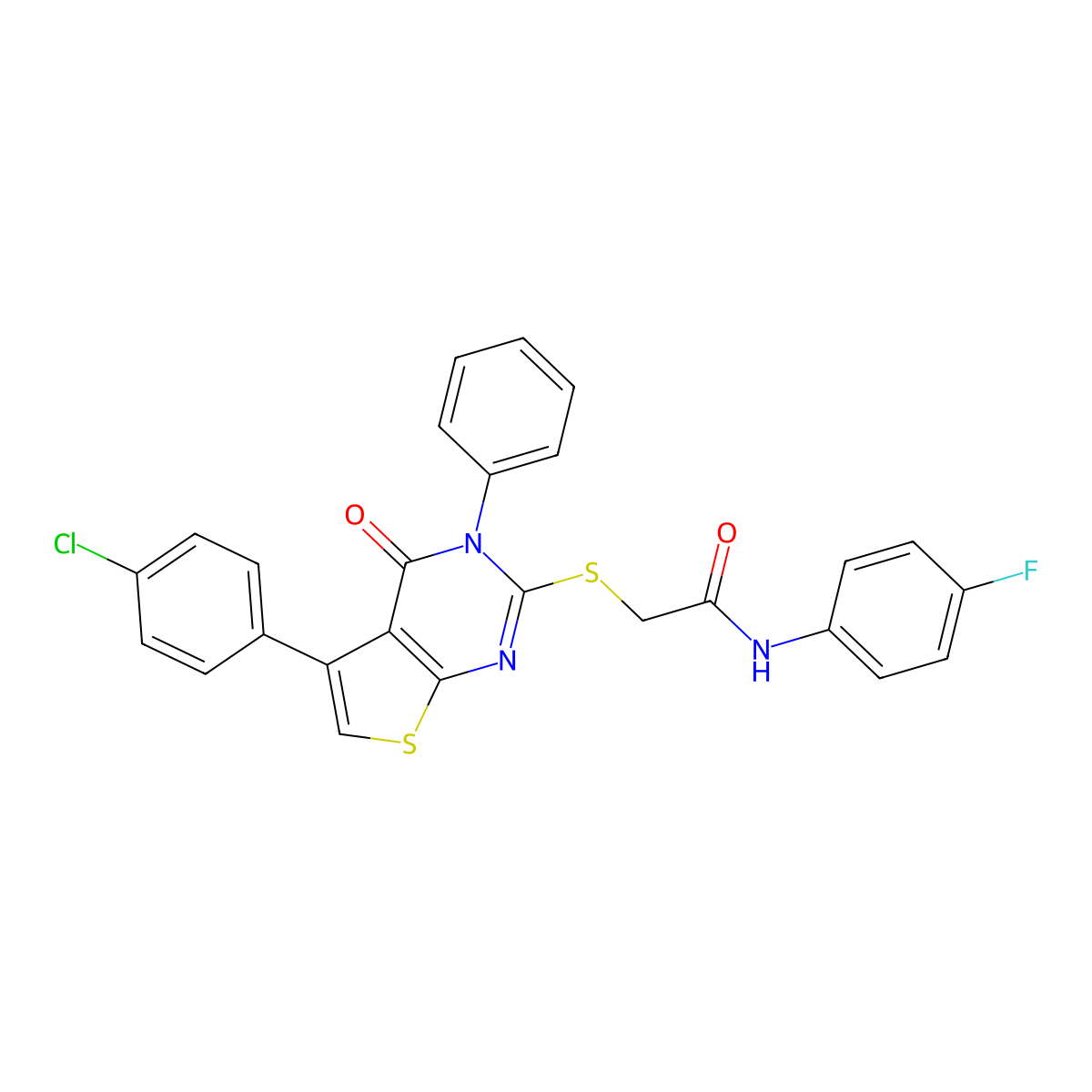 2-[5-(4-chlorophenyl)-4-oxo-3-phenylthieno[2,3-d]pyrimidin-2-yl]sulfanyl-N-(4-fluorophenyl)acetamide molecular structure, CAS 670273-88-8