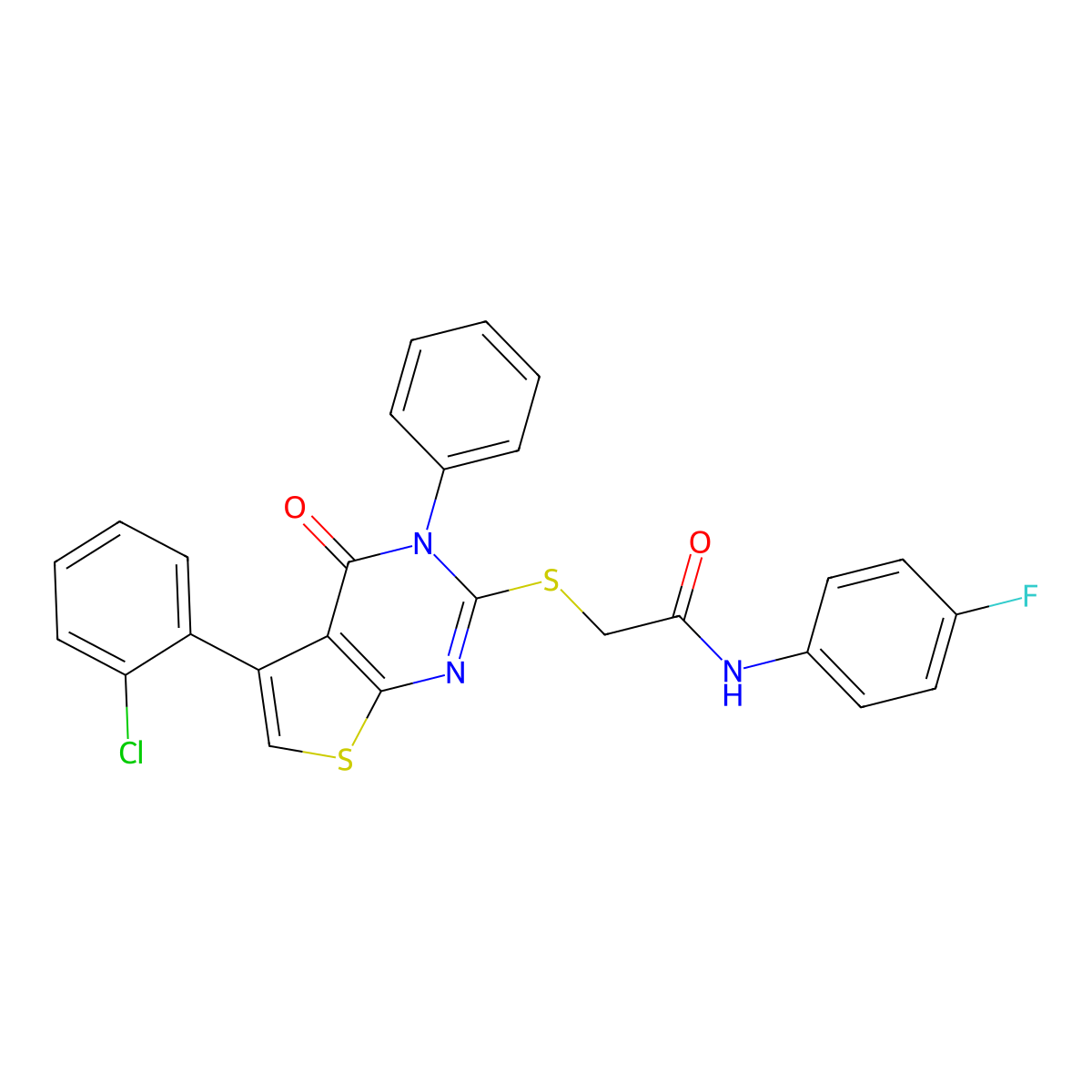 2-[5-(2-chlorophenyl)-4-oxo-3-phenylthieno[2,3-d]pyrimidin-2-yl]sulfanyl-N-(4-fluorophenyl)acetamide molecular structure, CAS 670273-92-4