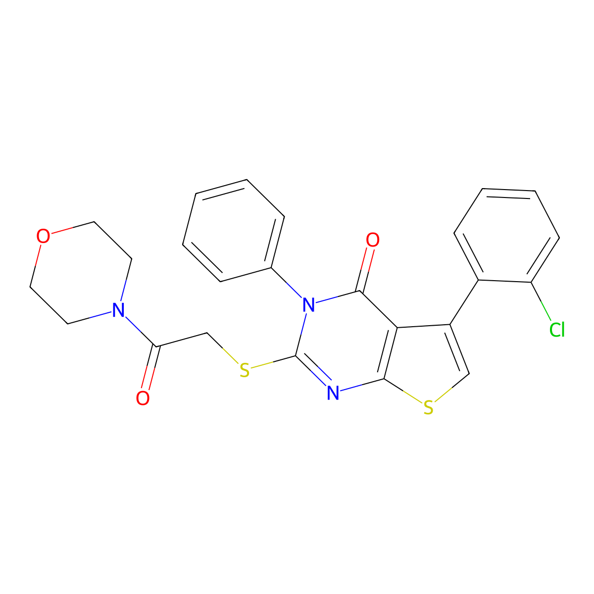5-(2-chlorophenyl)-2-{[2-(morpholin-4-yl)-2-oxoethyl]sulfanyl}-3-phenyl-3H,4H-thieno[2,3-d]pyrimidin-4-one molecular structure, CAS 670273-93-5